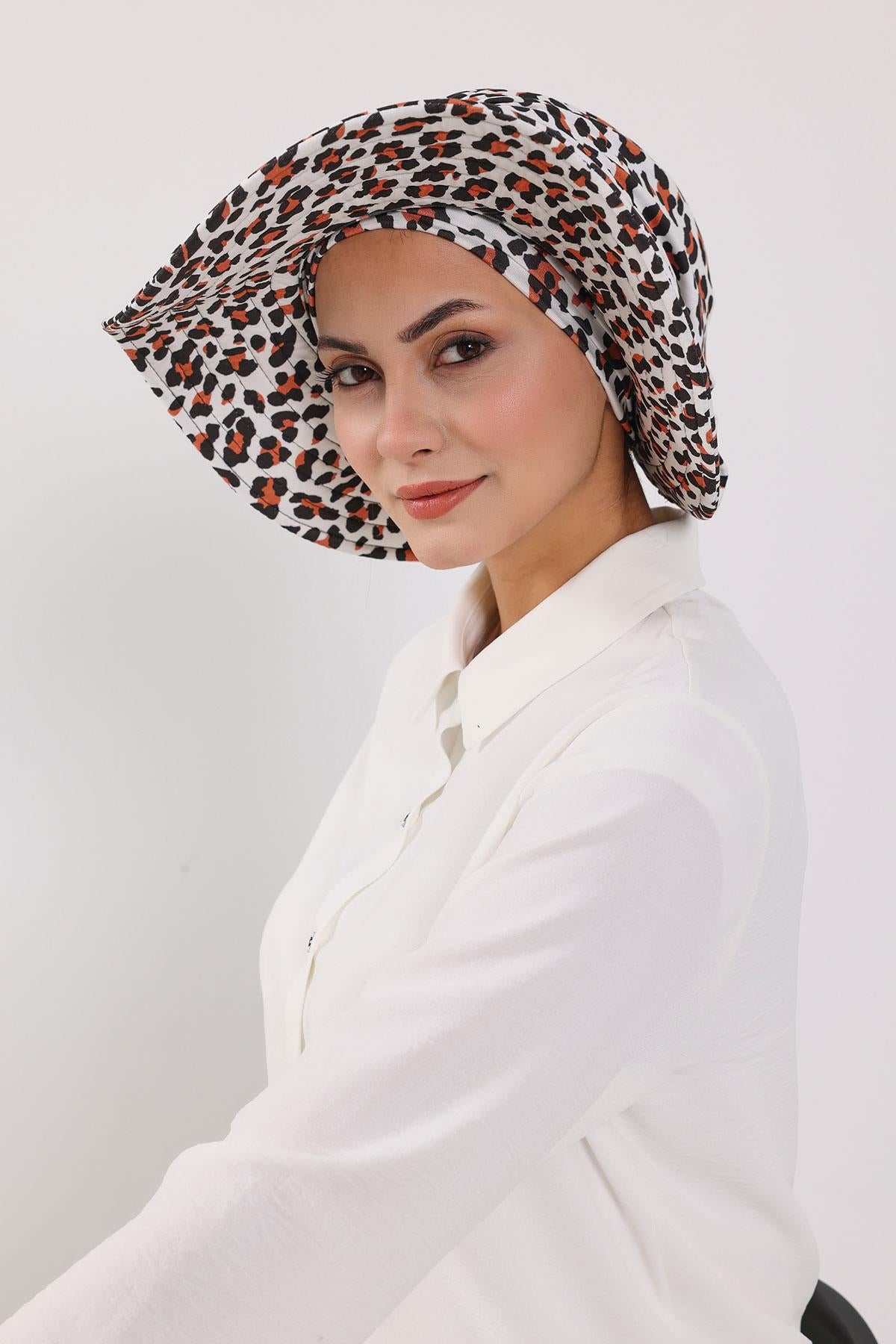 Çıkarılabilir Arkası Fiyonklu Desenli Şapkalı Bone Türban,S-4YD