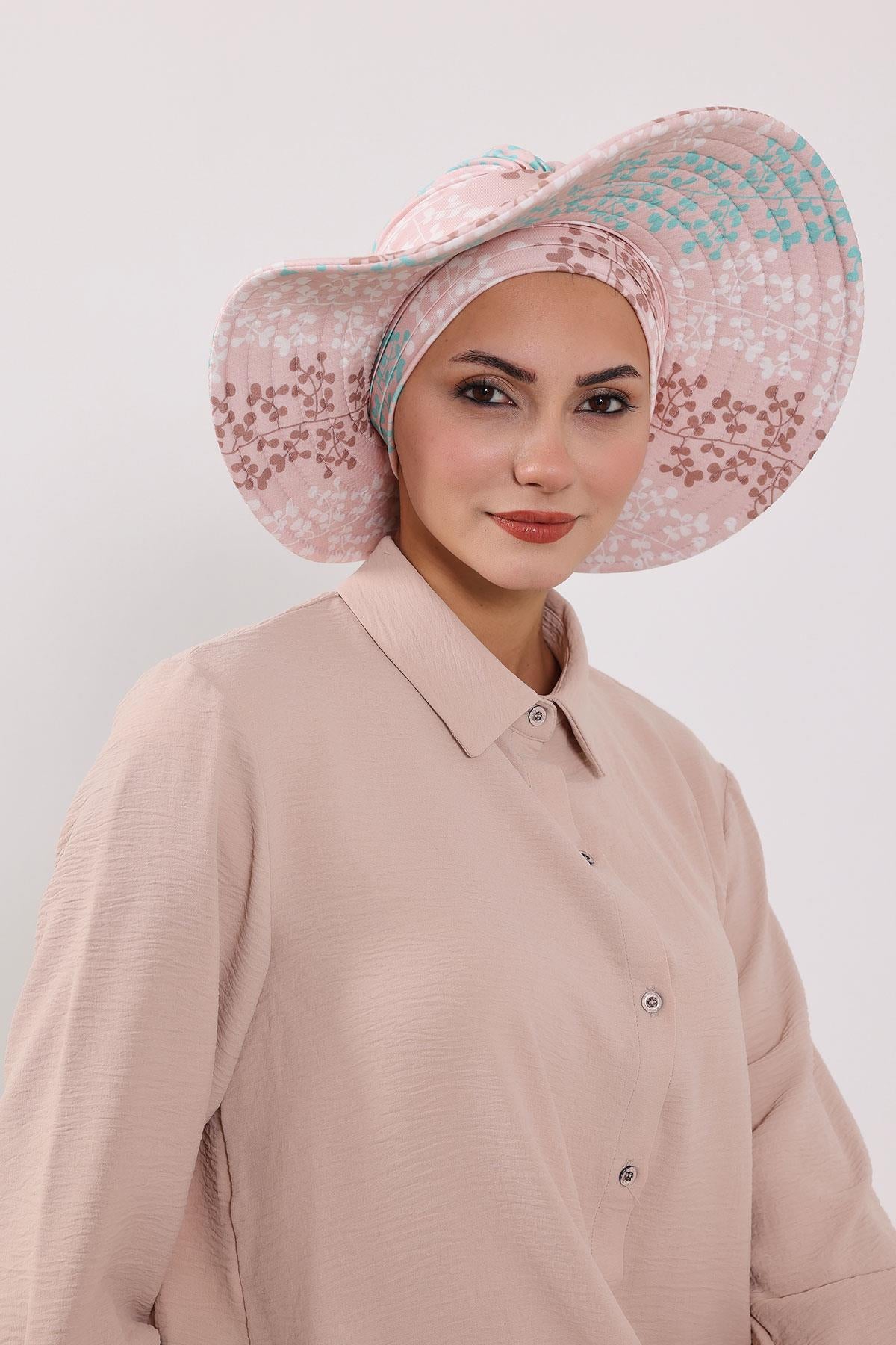 Çıkarılabilir Arkası Fiyonklu Desenli Şapkalı Bone Türban,S-4YD