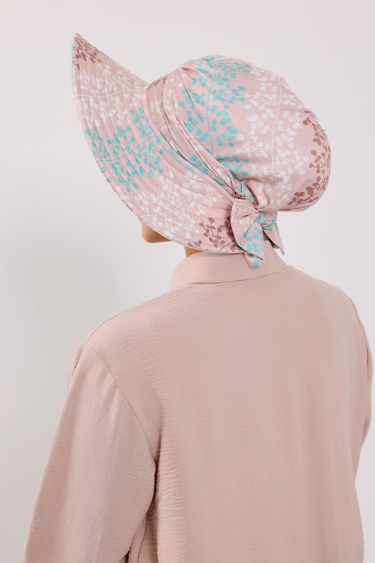 Çıkarılabilir Arkası Fiyonklu Desenli Şapkalı Bone Türban,S-4YD