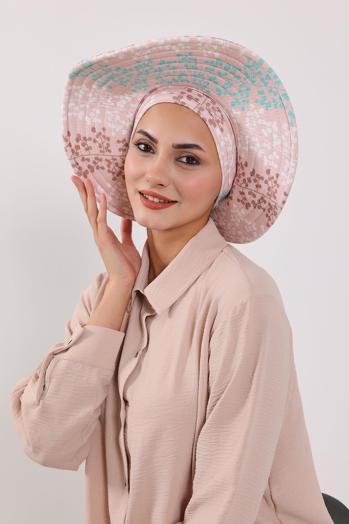 Çıkarılabilir Arkası Fiyonklu Desenli Şapkalı Bone Türban,S-4YD