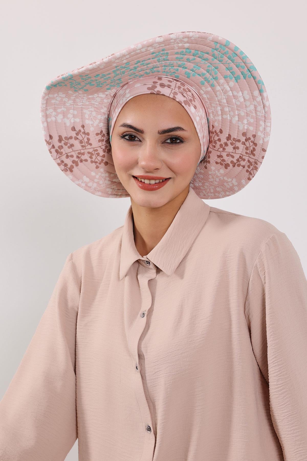 Çıkarılabilir Arkası Fiyonklu Desenli Şapkalı Bone Türban,S-4YD