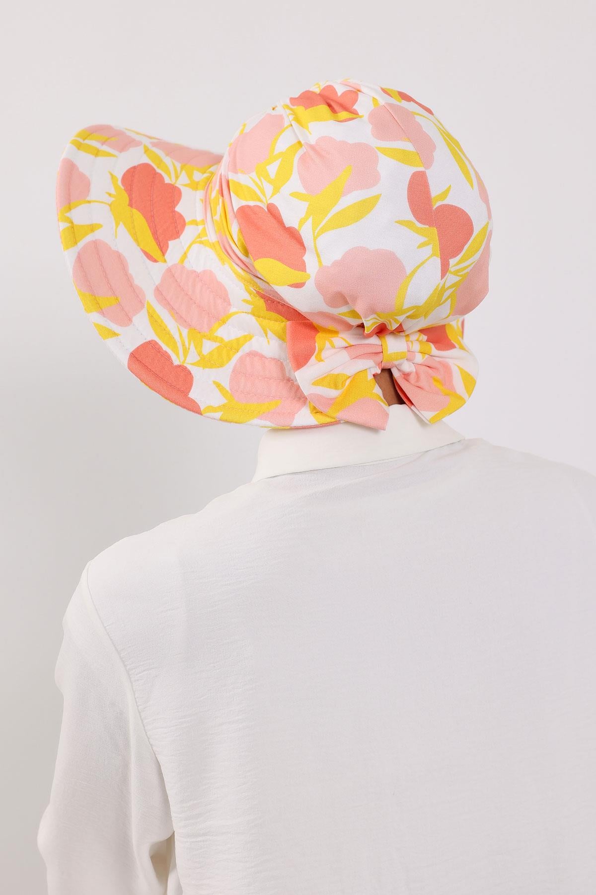 Çıkarılabilir Arkası Fiyonklu Desenli Şapkalı Bone Türban,S-4YD