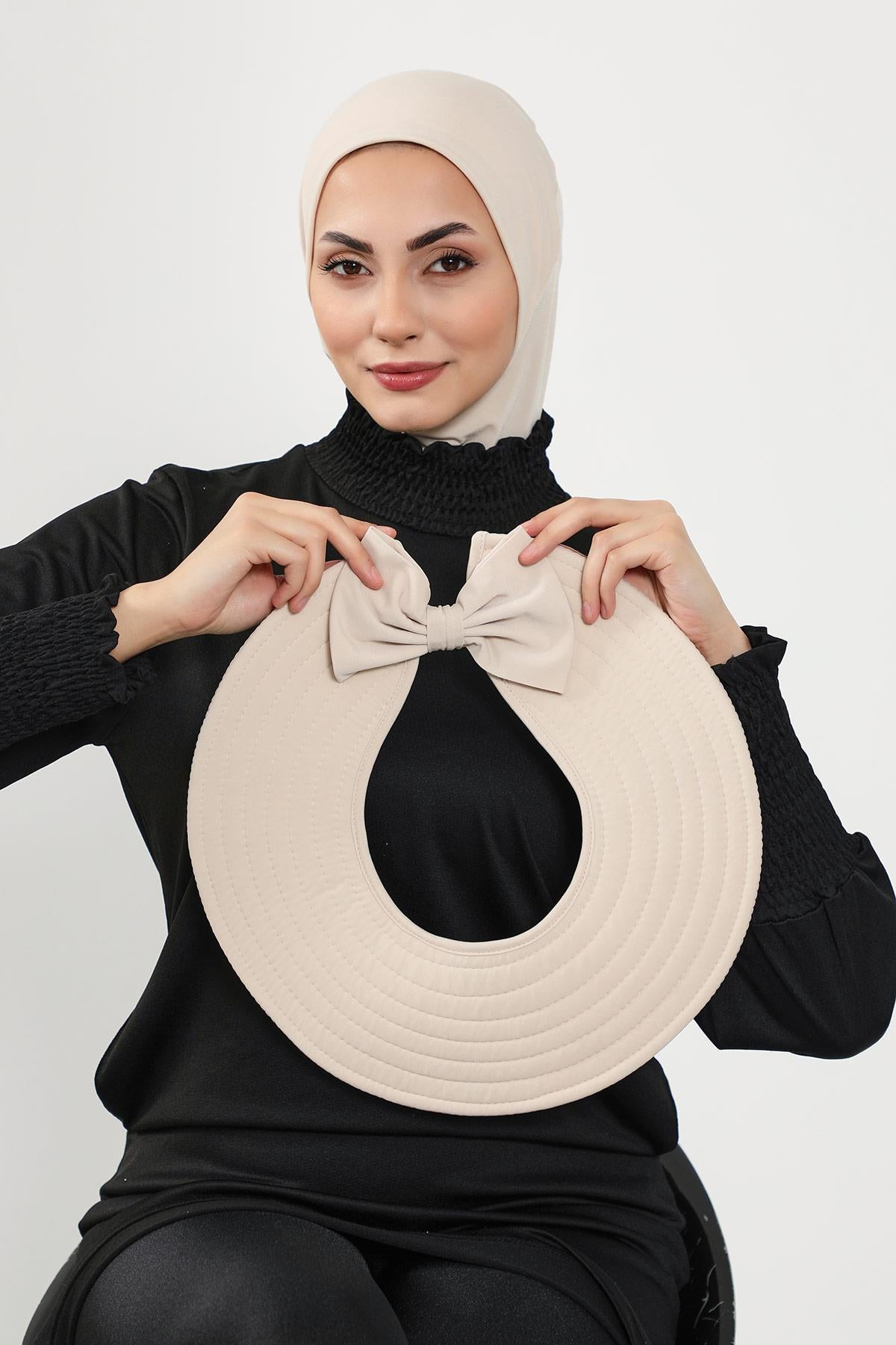 Çıkarılabilir Arkası Fiyonklu Ninja Bone ve Şapkalı Tesettür (Deniz,Havuz) Yüzücü Bonesi,S-5SN