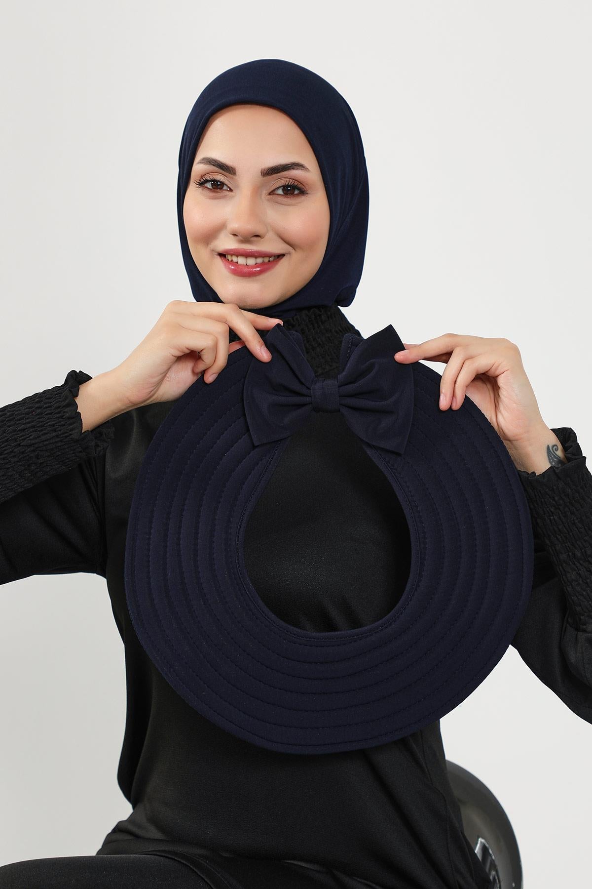 Çıkarılabilir Arkası Fiyonklu Ninja Bone ve Şapkalı Tesettür (Deniz,Havuz) Yüzücü Bonesi,S-5SN