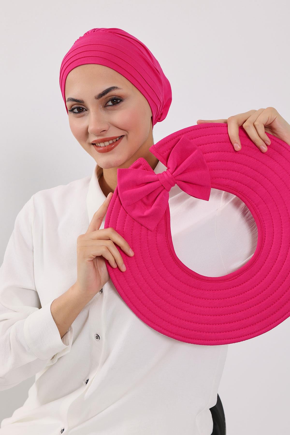 Çıkarılabilir Arkası Fiyonklu Şapkalı Penye Bone Türban,S-4