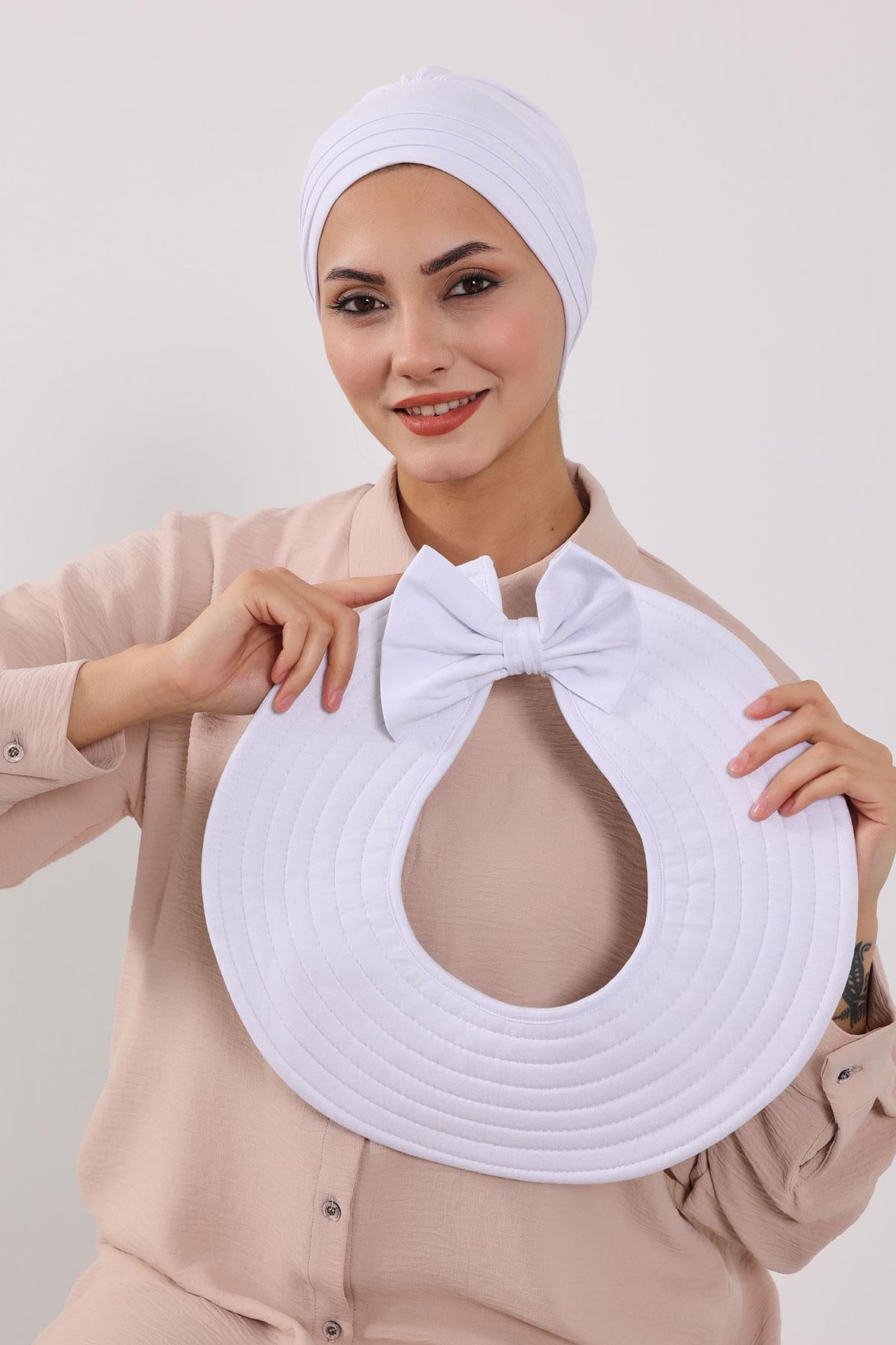 Çıkarılabilir Arkası Fiyonklu Şapkalı Penye Bone Türban,S-4