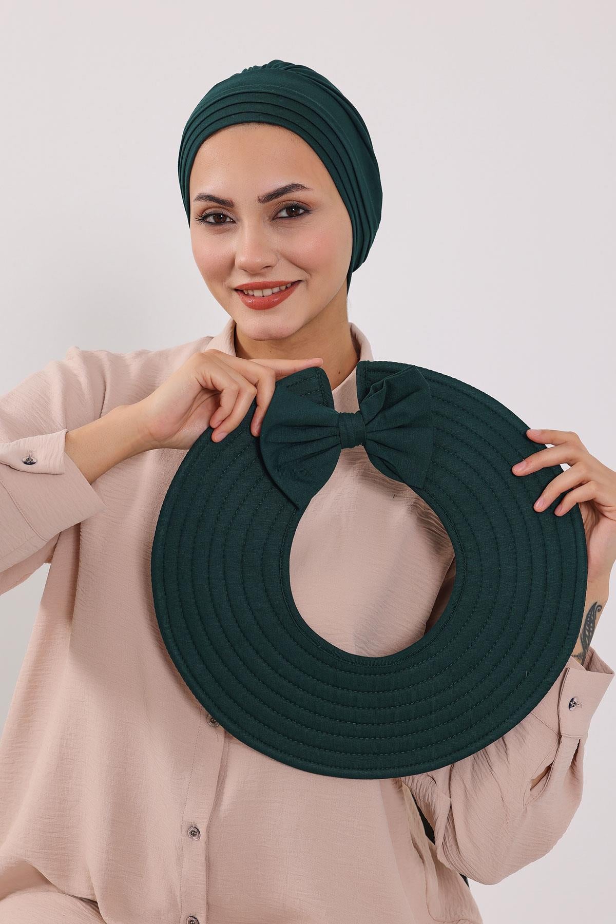 Çıkarılabilir Arkası Fiyonklu Şapkalı Penye Bone Türban,S-4