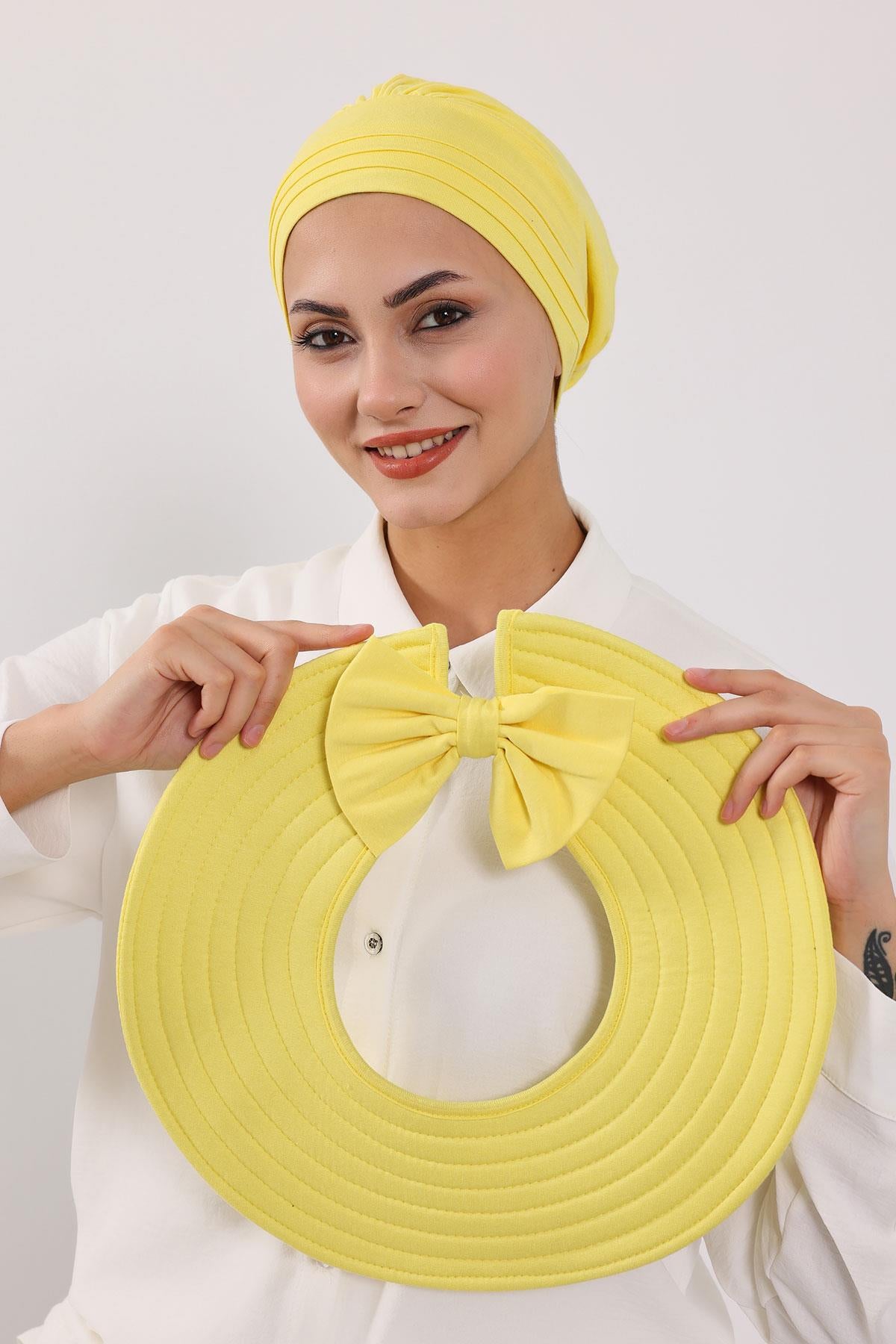 Çıkarılabilir Arkası Fiyonklu Şapkalı Penye Bone Türban,S-4