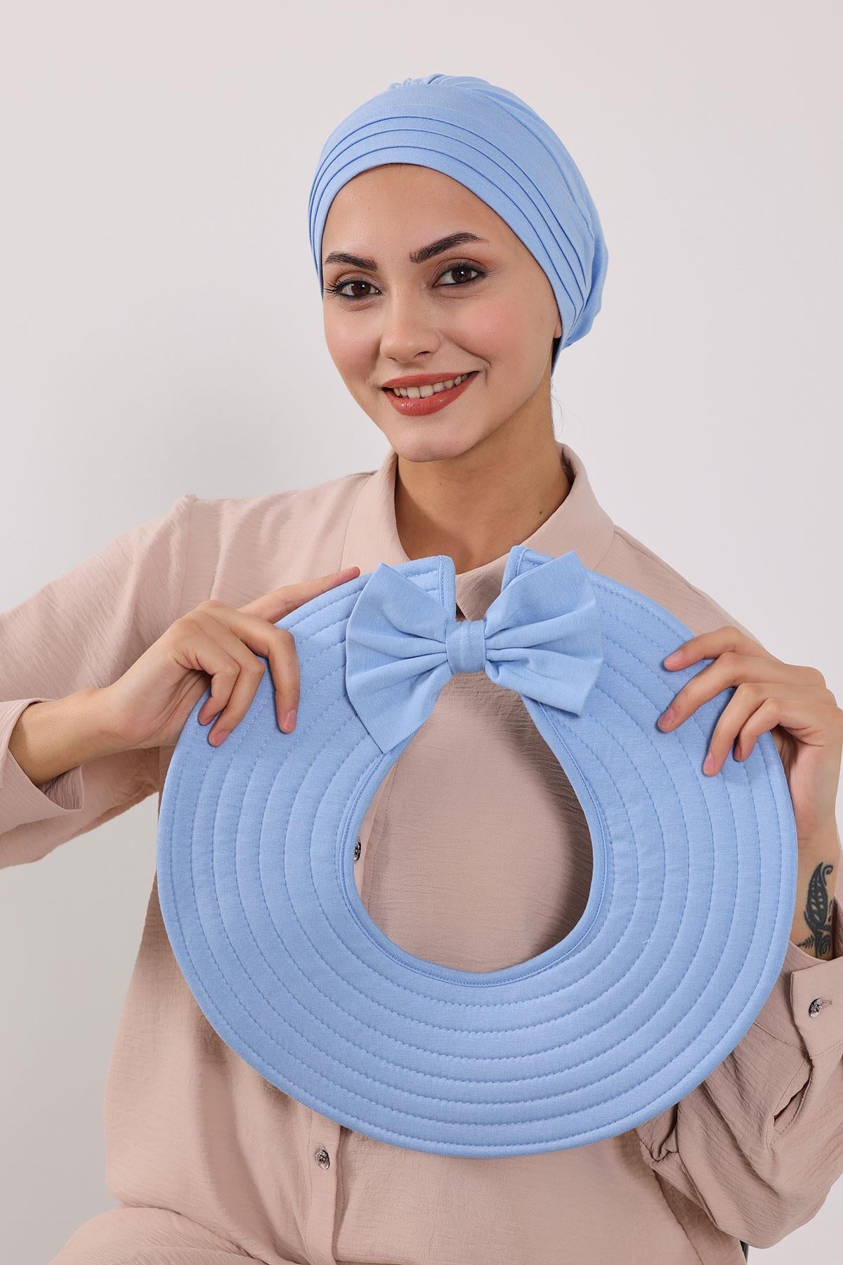 Çıkarılabilir Arkası Fiyonklu Şapkalı Penye Bone Türban,S-4
