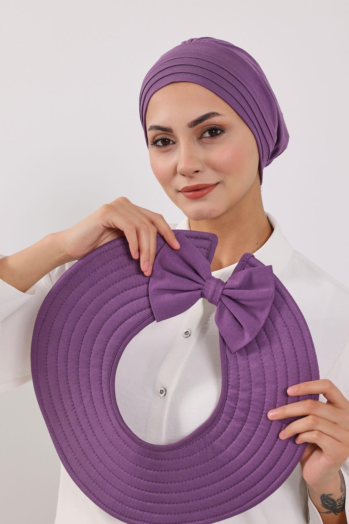 Çıkarılabilir Arkası Fiyonklu Şapkalı Penye Bone Türban,S-4