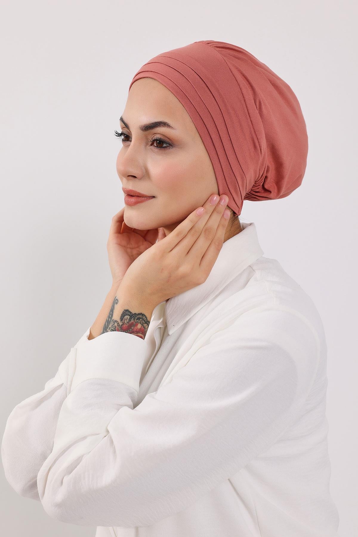 Çıkarılabilir Arkası Fiyonklu Şapkalı Penye Bone Türban,S-4