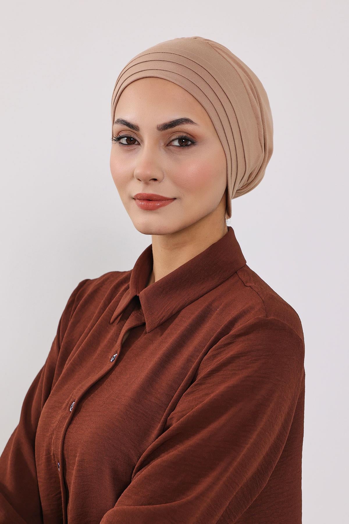 Çıkarılabilir Arkası Fiyonklu Şapkalı Penye Bone Türban,S-4
