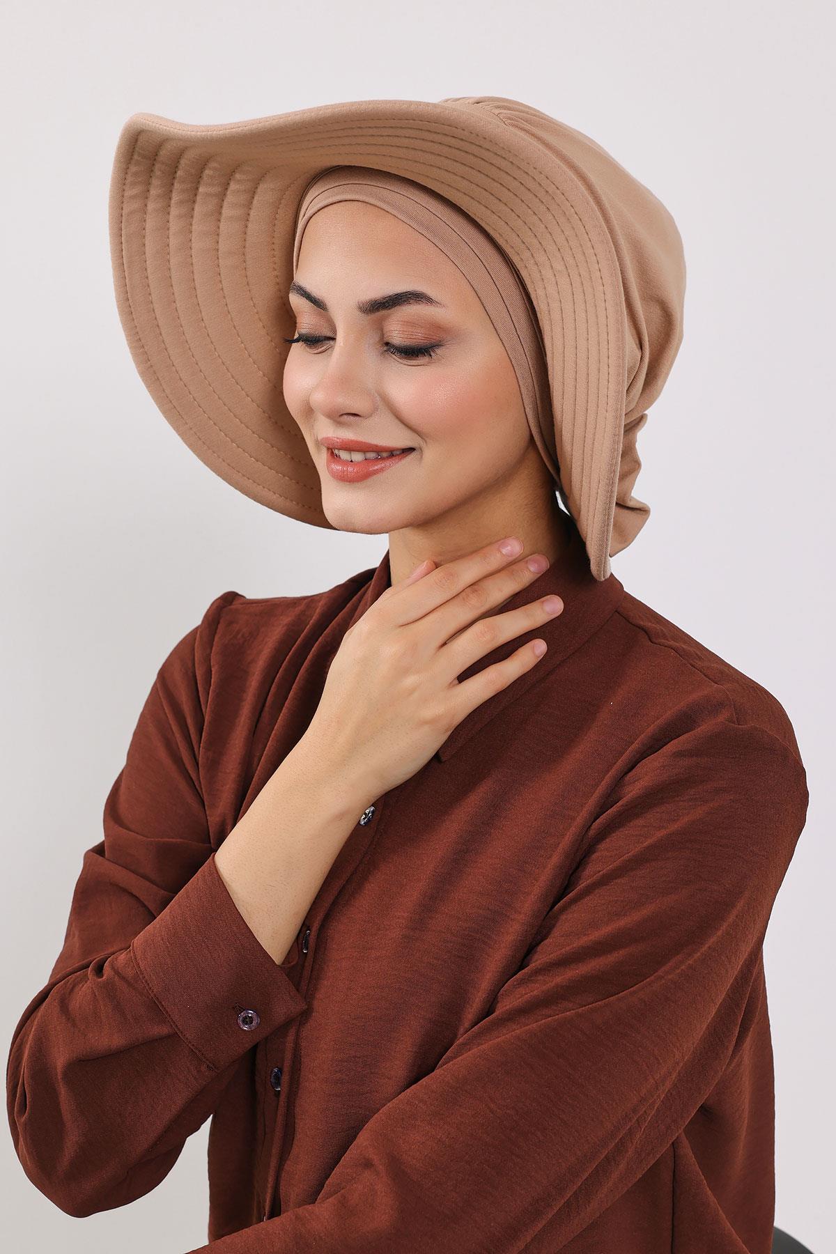 Çıkarılabilir Arkası Fiyonklu Şapkalı Penye Bone Türban,S-4