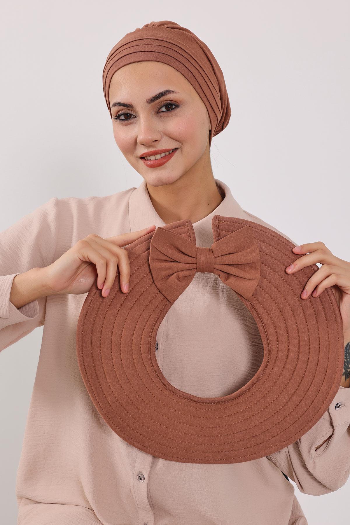 Çıkarılabilir Arkası Fiyonklu Şapkalı Penye Bone Türban,S-4