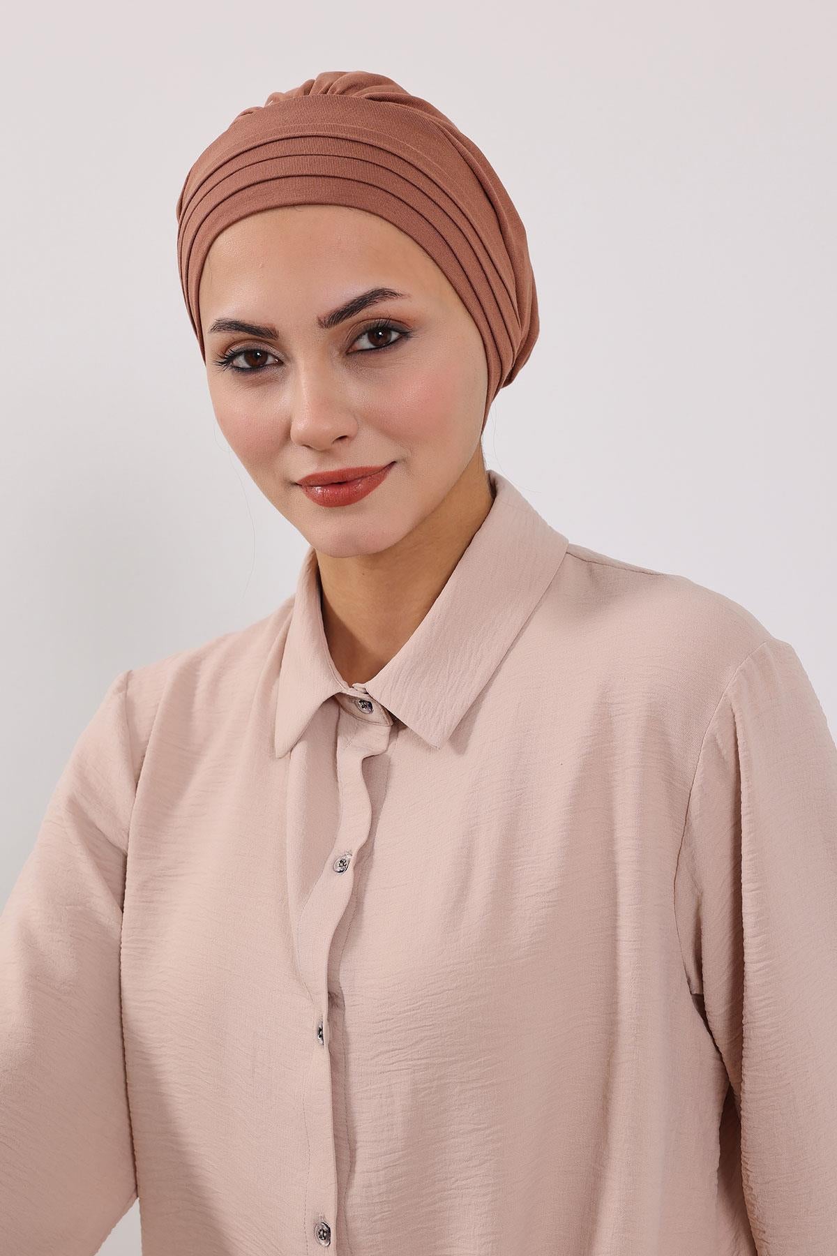 Çıkarılabilir Arkası Fiyonklu Şapkalı Penye Bone Türban,S-4