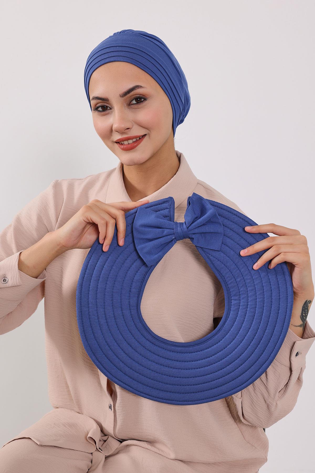 Çıkarılabilir Arkası Fiyonklu Şapkalı Penye Bone Türban,S-4