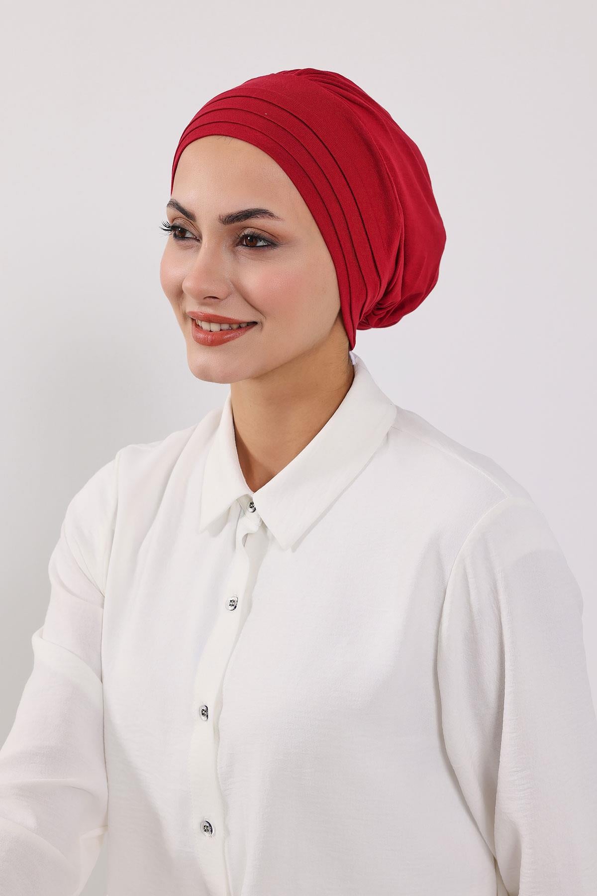Çıkarılabilir Arkası Fiyonklu Şapkalı Penye Bone Türban,S-4