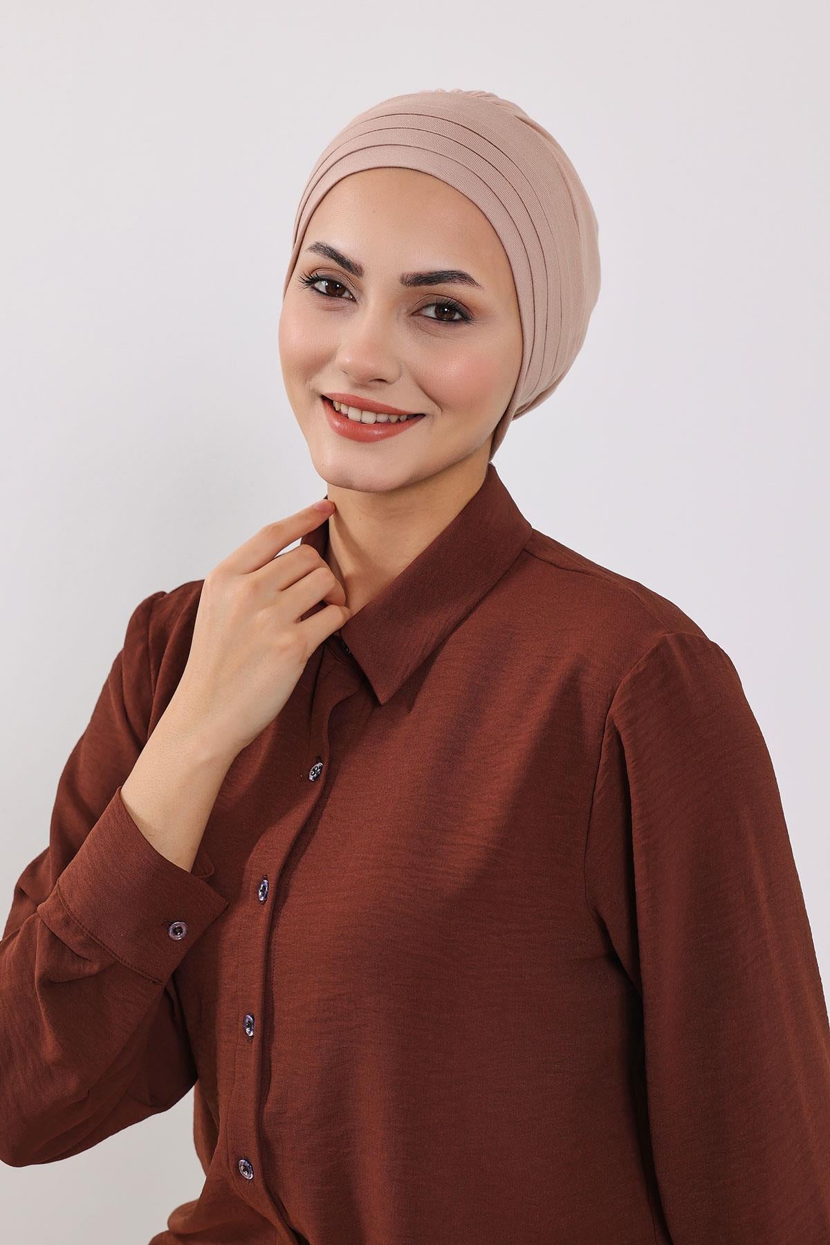 Çıkarılabilir Arkası Fiyonklu Şapkalı Penye Bone Türban,S-4