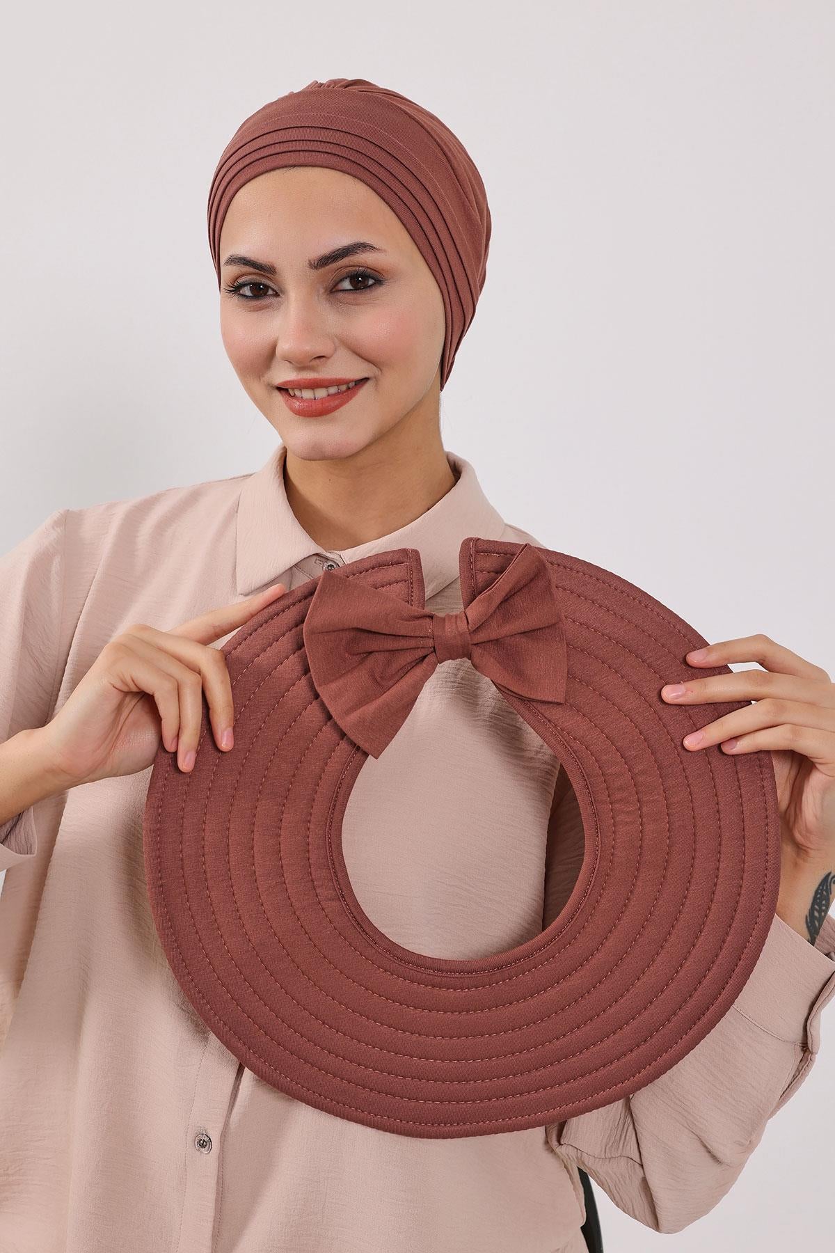 Çıkarılabilir Arkası Fiyonklu Şapkalı Penye Bone Türban,S-4