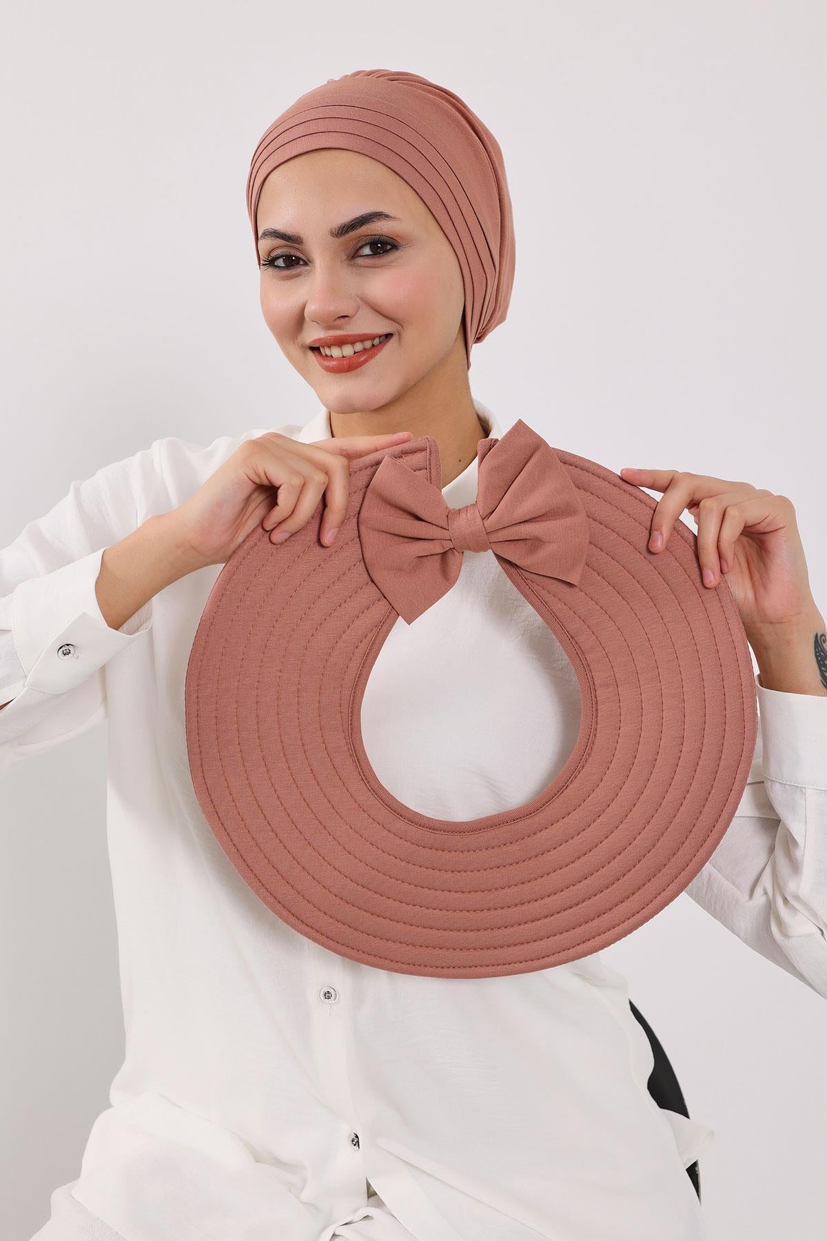 Çıkarılabilir Arkası Fiyonklu Şapkalı Penye Bone Türban,S-4