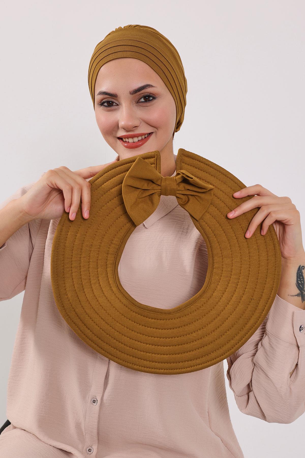 Çıkarılabilir Arkası Fiyonklu Şapkalı Penye Bone Türban,S-4