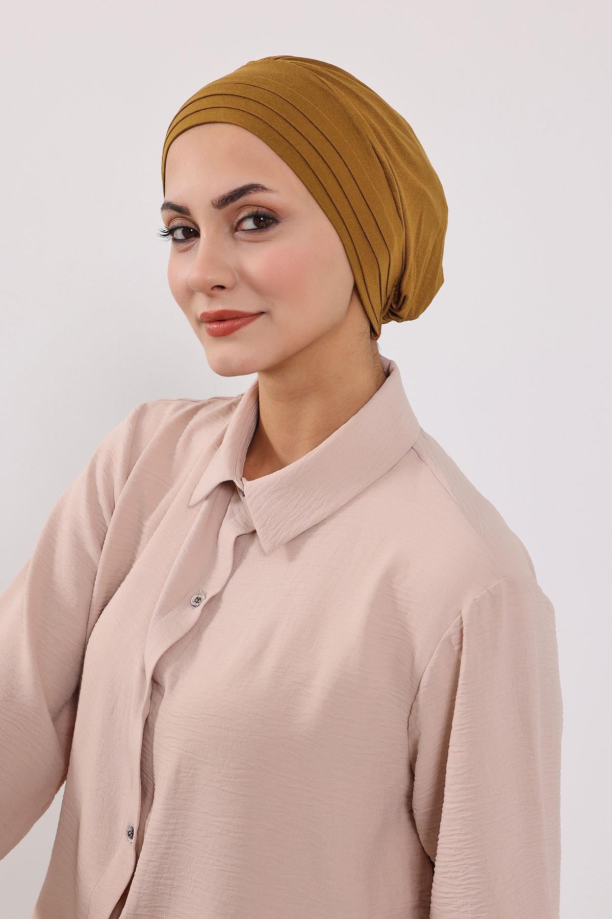 Çıkarılabilir Arkası Fiyonklu Şapkalı Penye Bone Türban,S-4