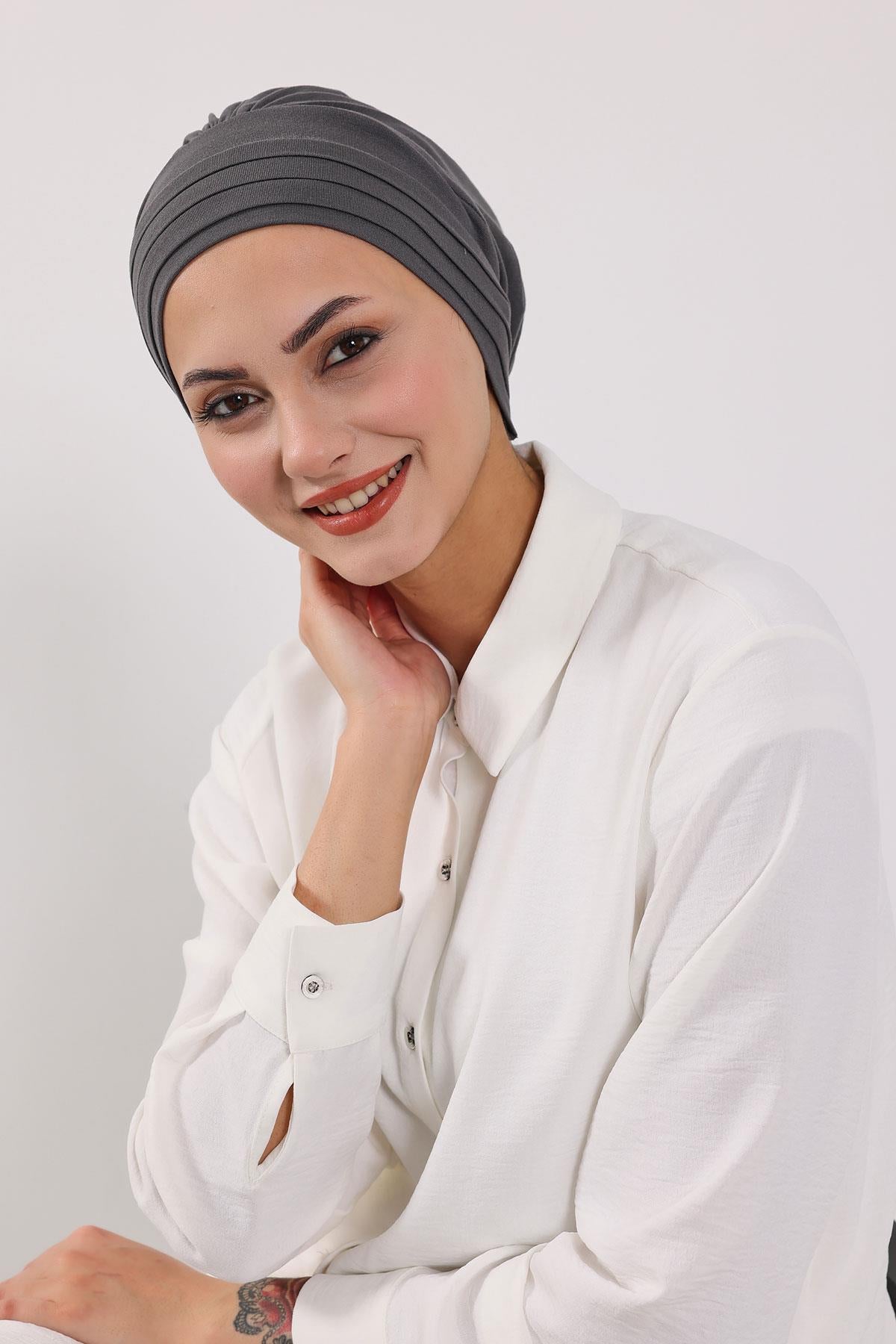 Çıkarılabilir Arkası Fiyonklu Şapkalı Penye Bone Türban,S-4