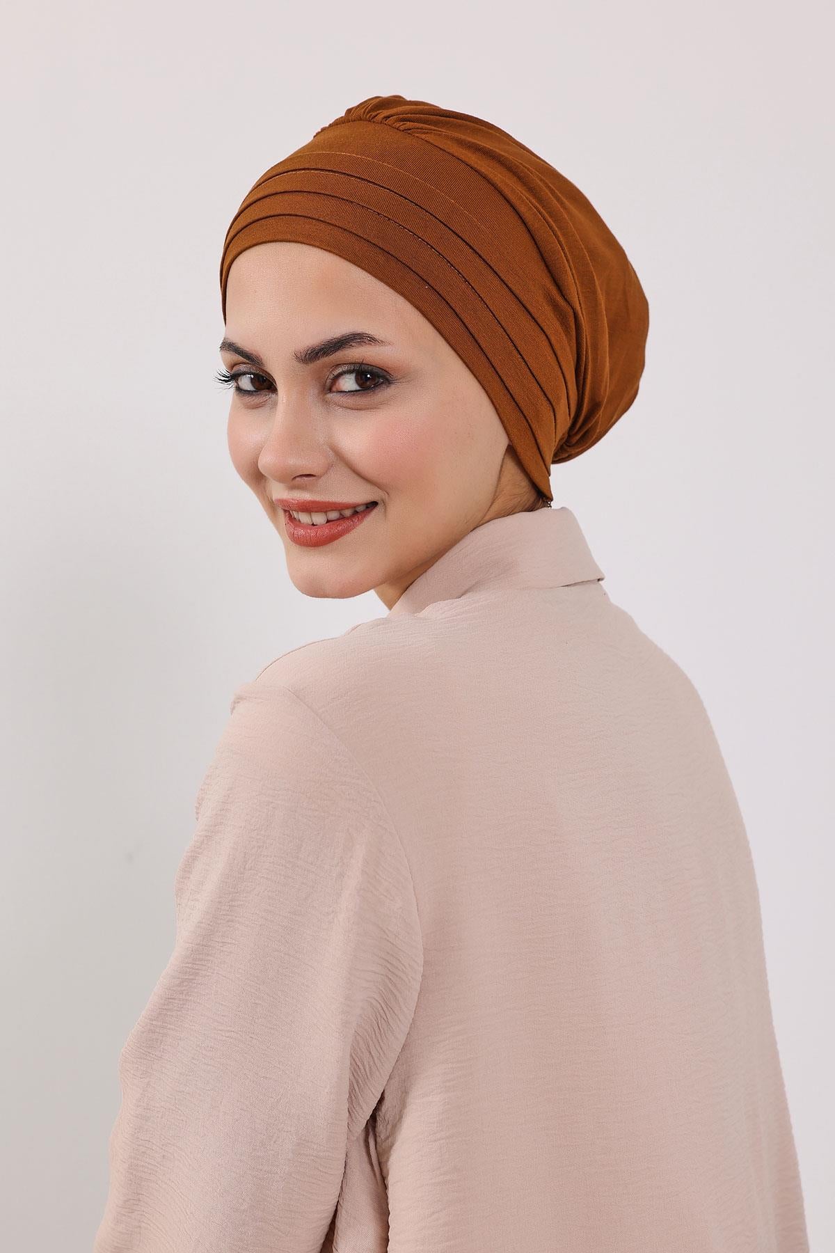 Çıkarılabilir Arkası Fiyonklu Şapkalı Penye Bone Türban,S-4