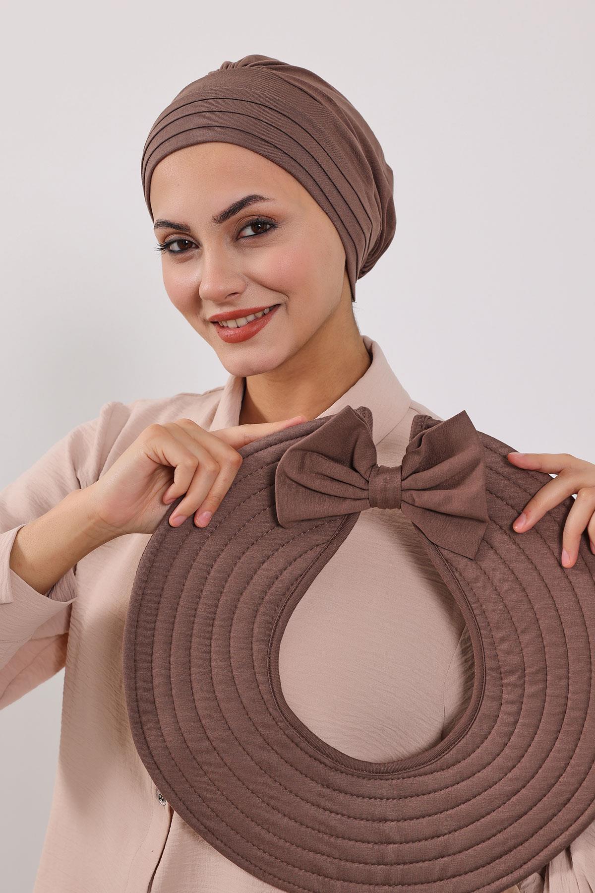 Çıkarılabilir Arkası Fiyonklu Şapkalı Penye Bone Türban,S-4