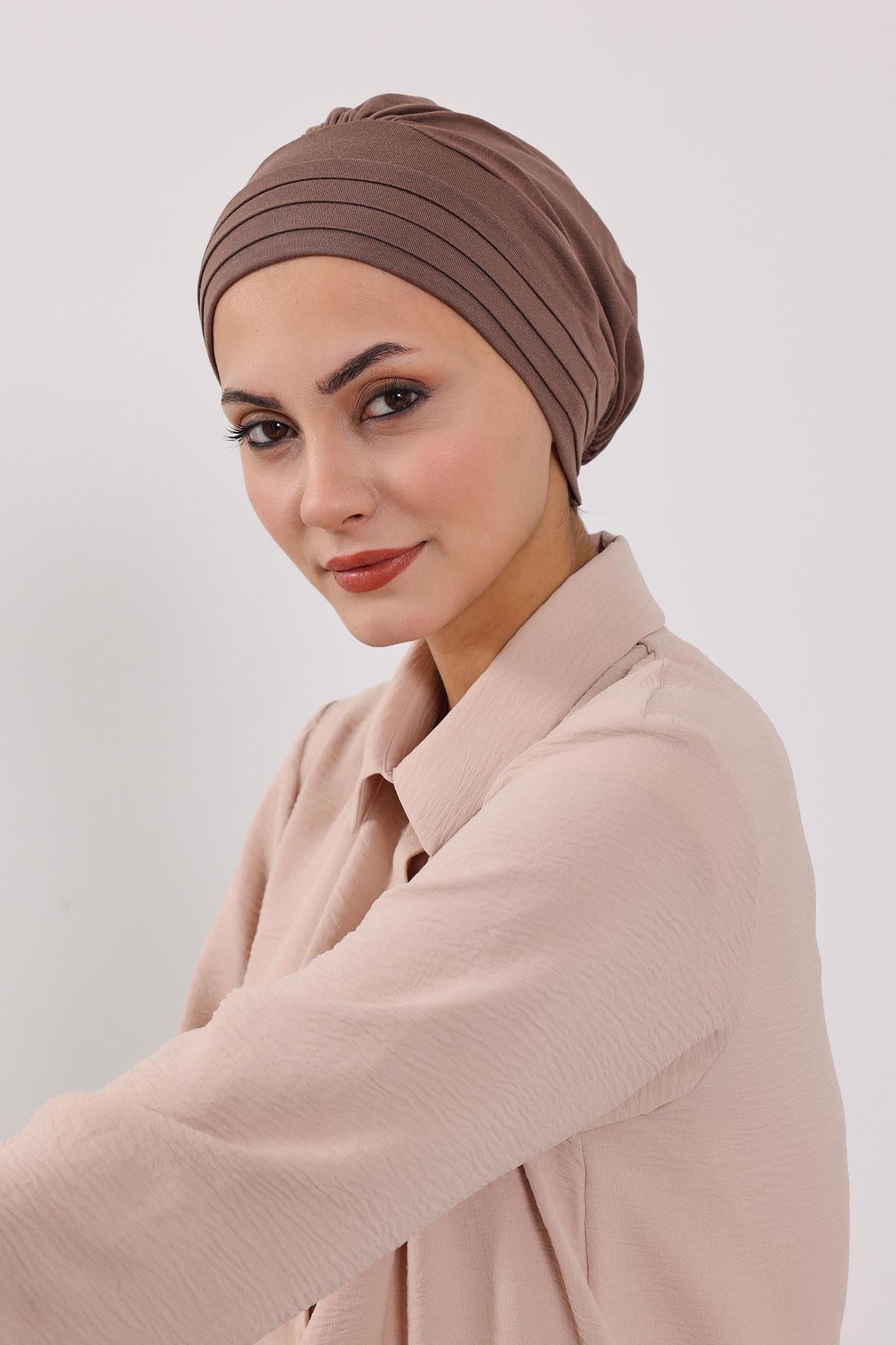 Çıkarılabilir Arkası Fiyonklu Şapkalı Penye Bone Türban,S-4