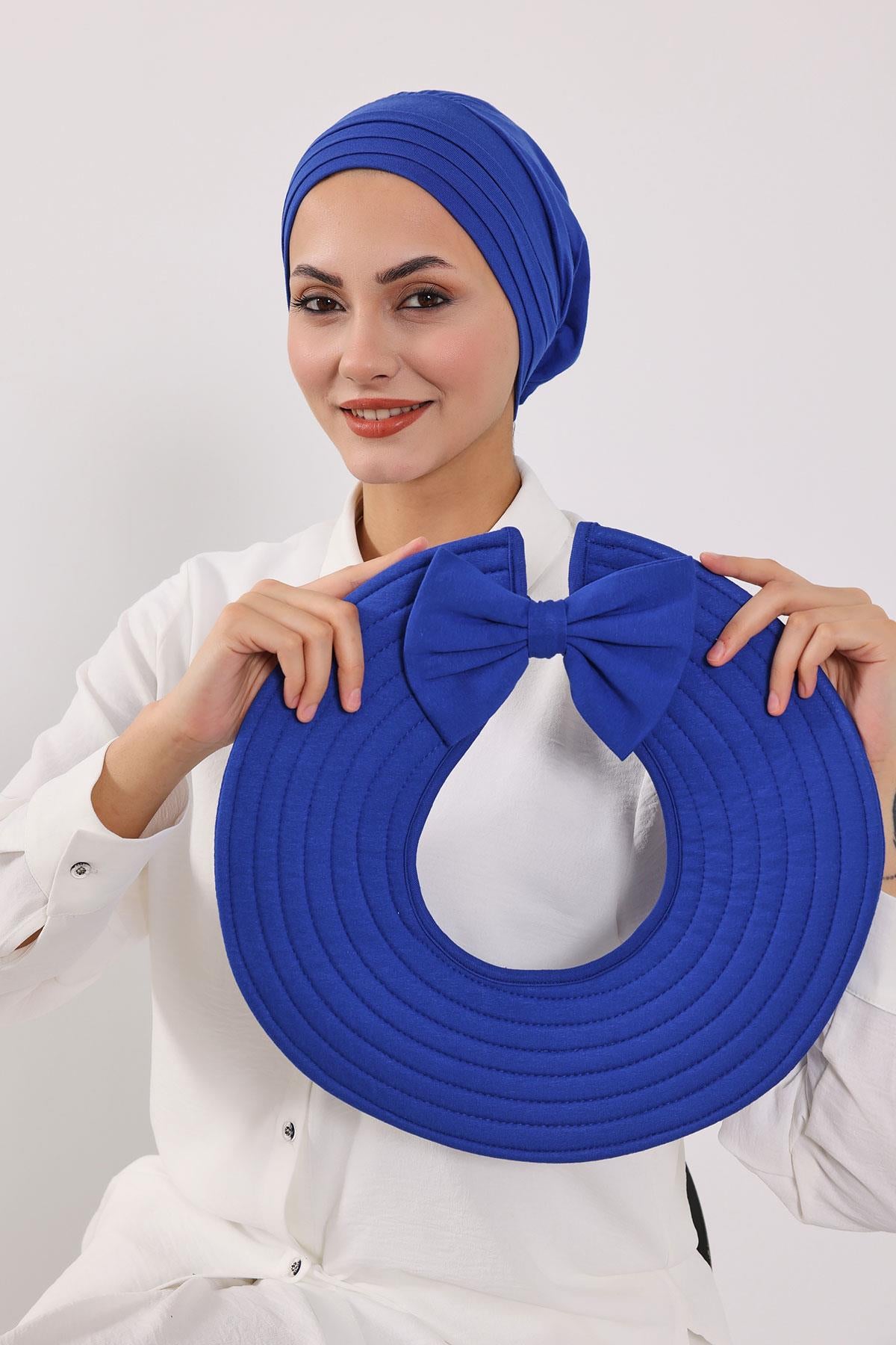 Çıkarılabilir Arkası Fiyonklu Şapkalı Penye Bone Türban,S-4
