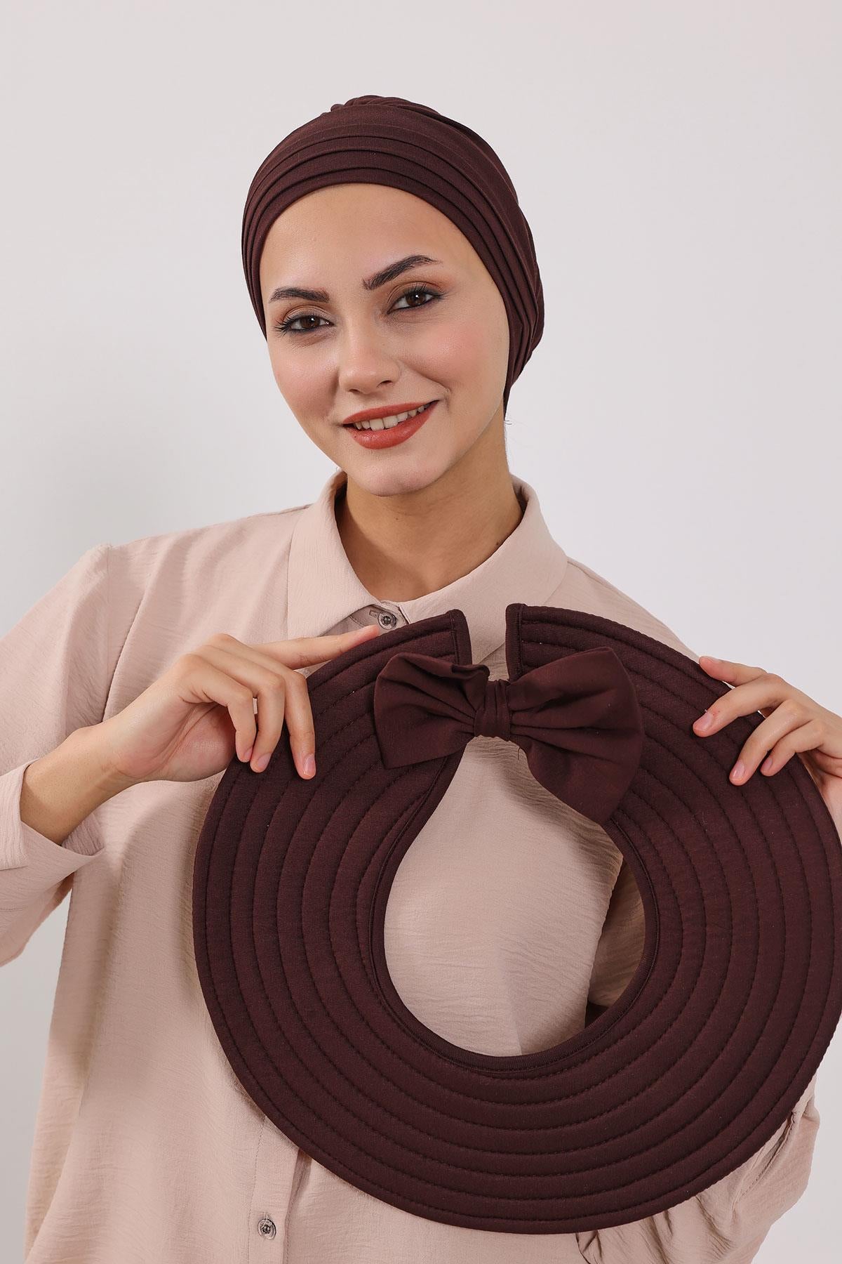 Çıkarılabilir Arkası Fiyonklu Şapkalı Penye Bone Türban,S-4