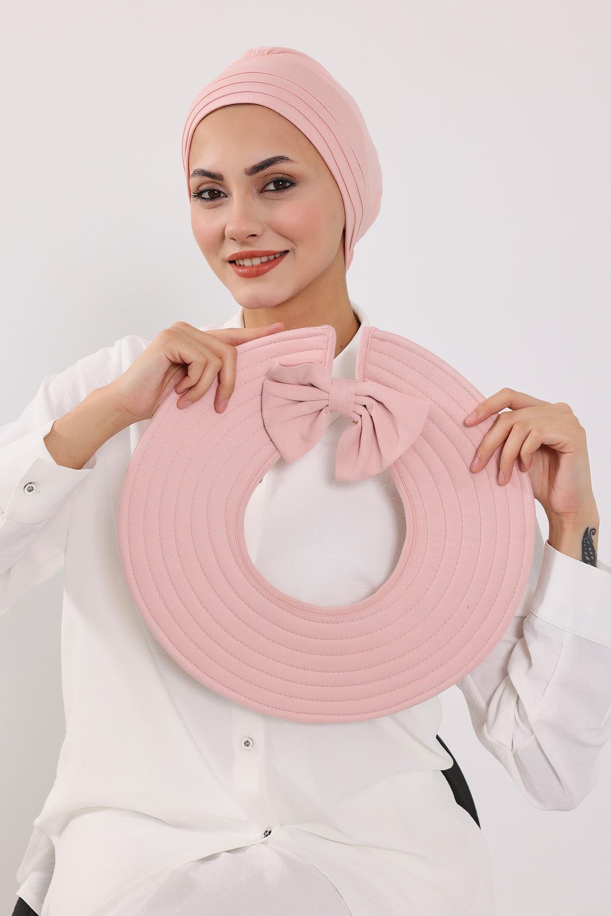 Çıkarılabilir Arkası Fiyonklu Şapkalı Penye Bone Türban,S-4