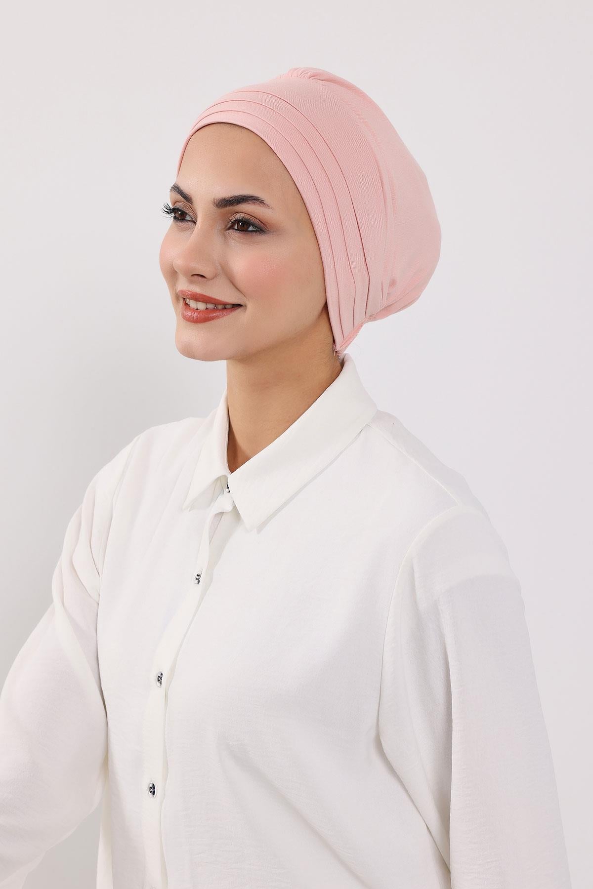 Çıkarılabilir Arkası Fiyonklu Şapkalı Penye Bone Türban,S-4