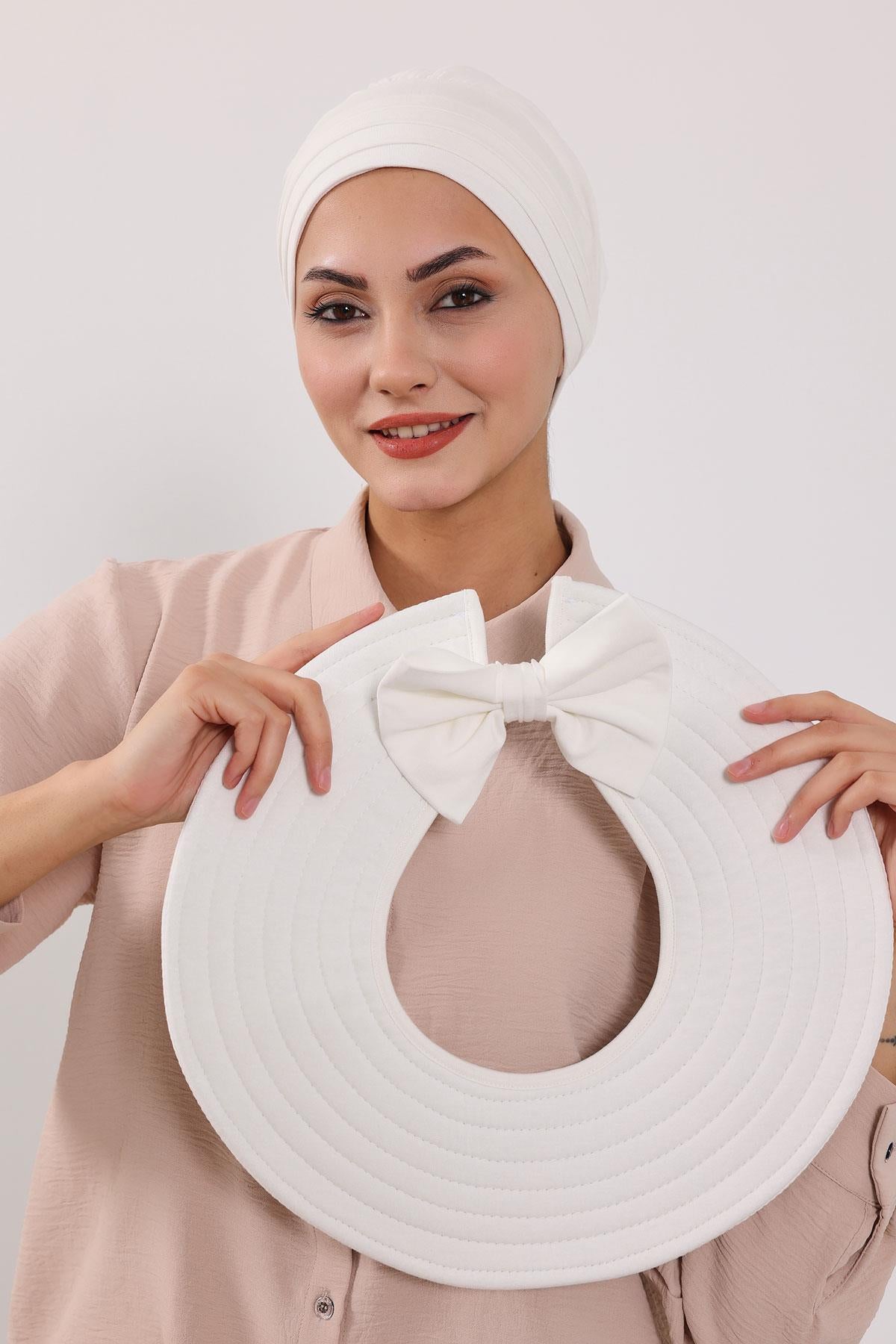 Çıkarılabilir Arkası Fiyonklu Şapkalı Penye Bone Türban,S-4