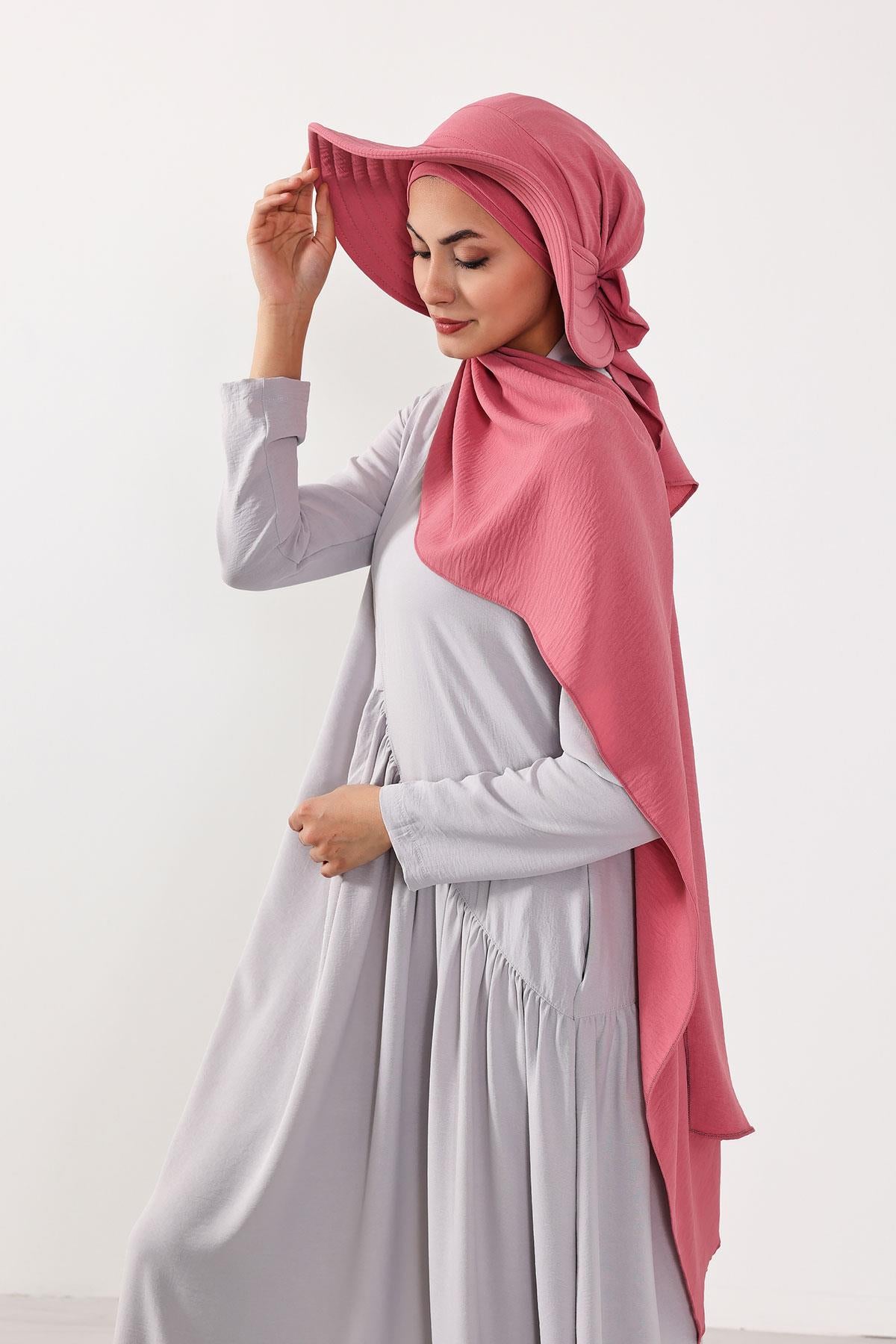 Çıkarılabilir Arkası Fiyonklu Şapkalı Pratik Şal Türban,SS-2A