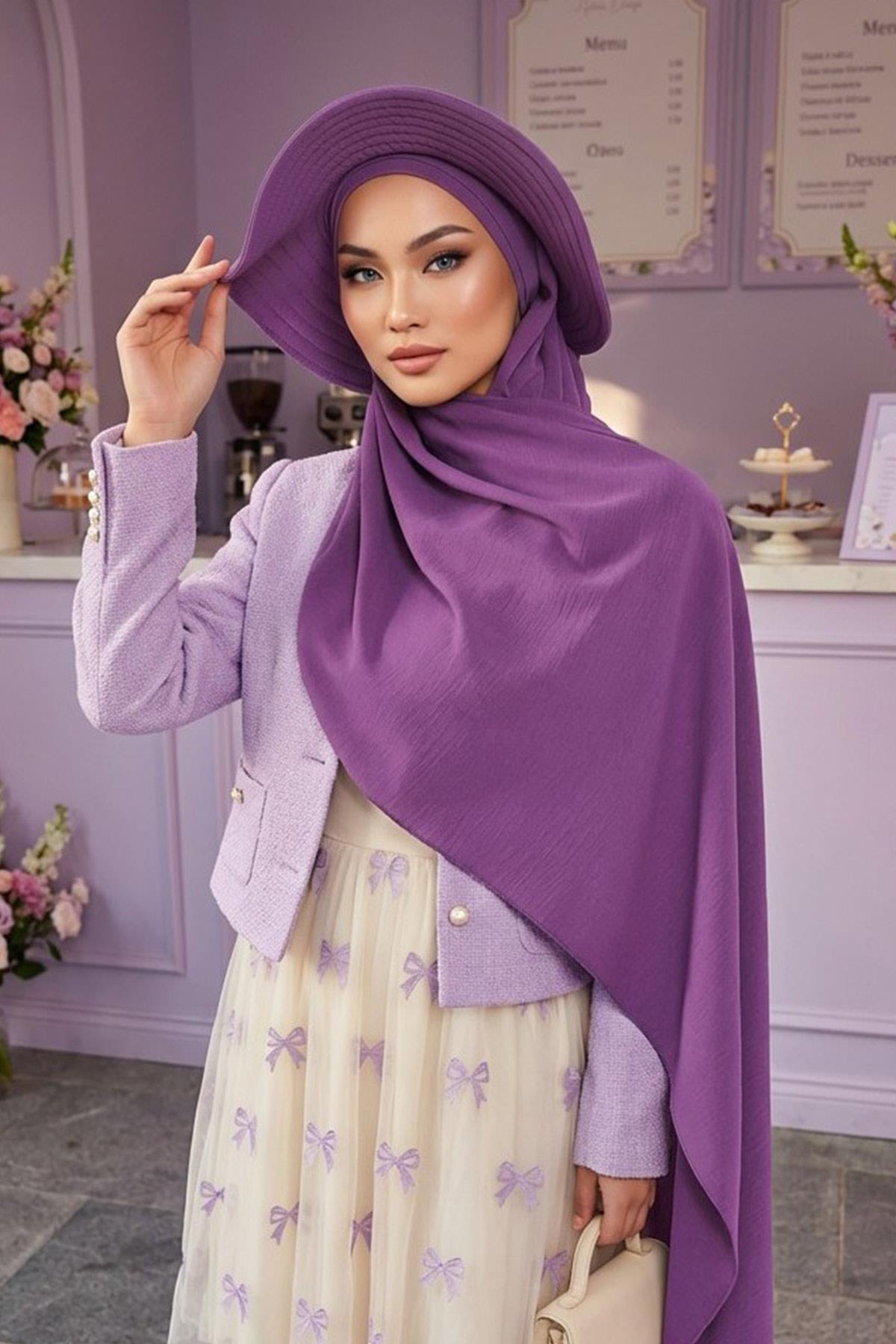 Çıkarılabilir Arkası Fiyonklu Şapkalı Pratik Şal Türban,SS-2A