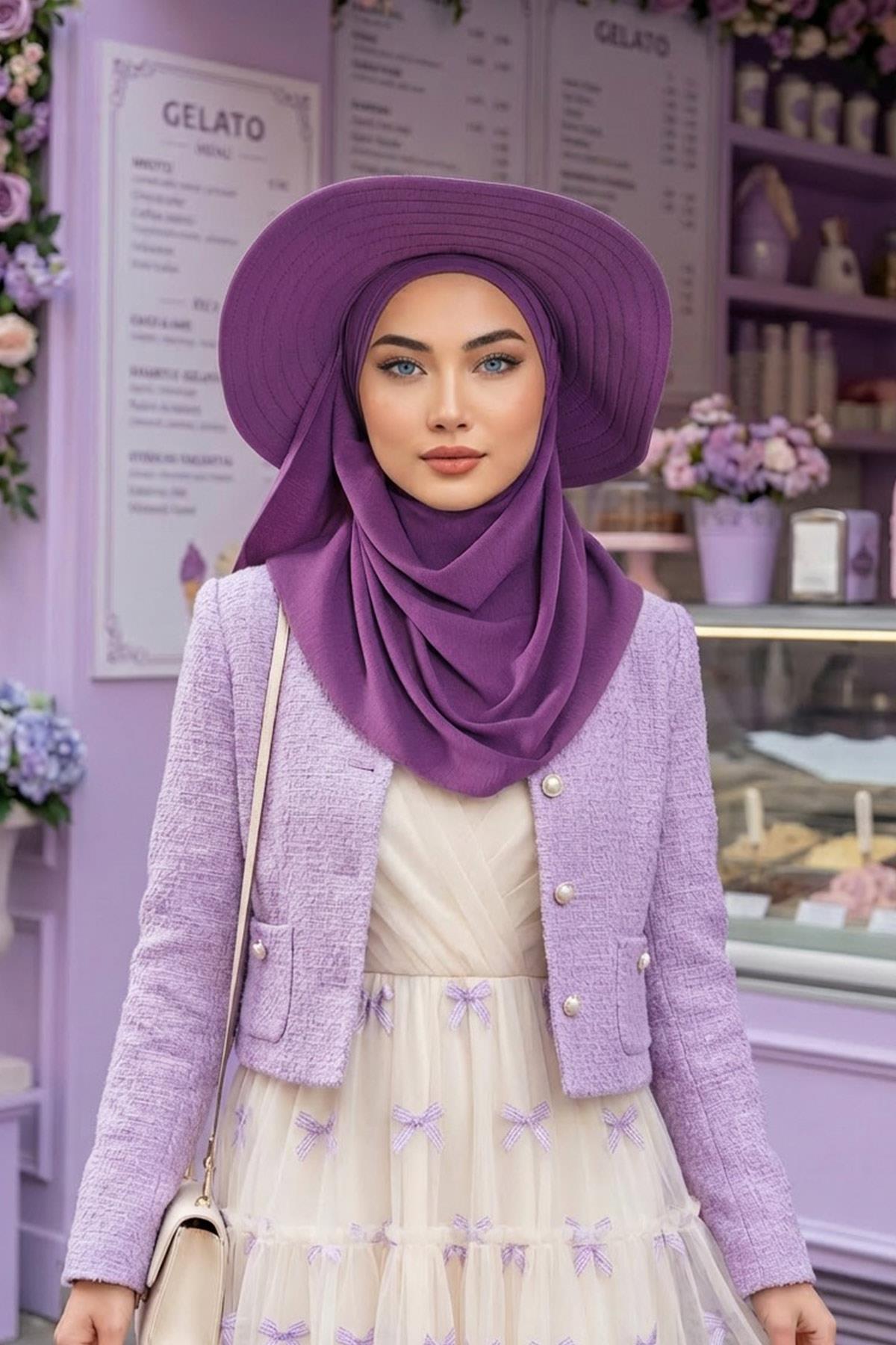 Çıkarılabilir Arkası Fiyonklu Şapkalı Pratik Şal Türban,SS-2A