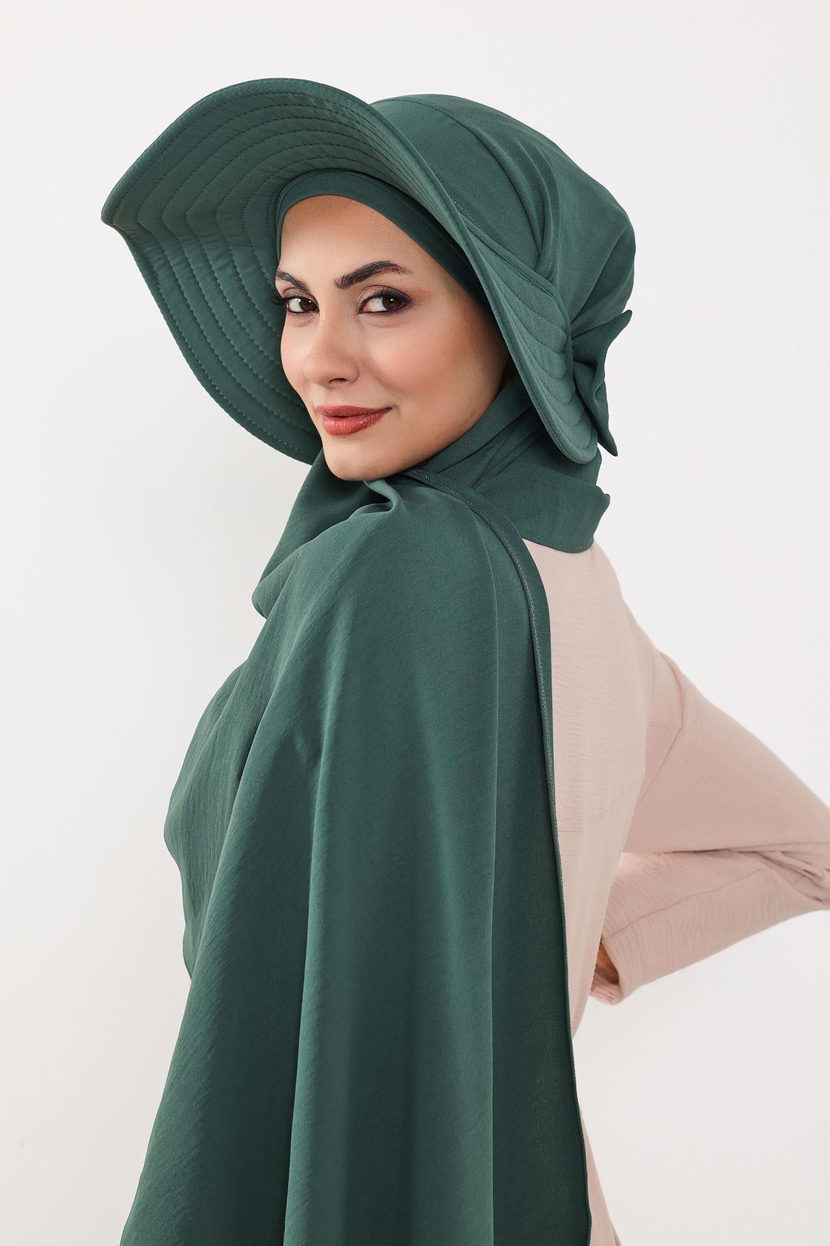 Çıkarılabilir Arkası Fiyonklu Şapkalı Pratik Şal Türban,SS-2A