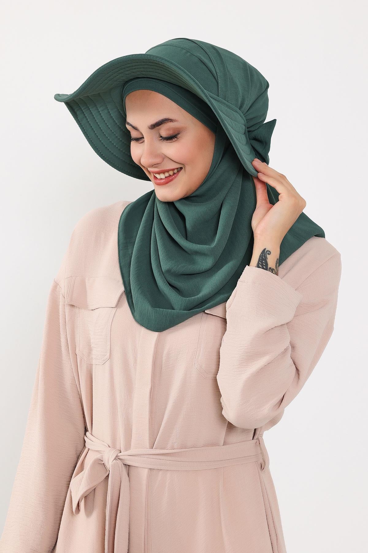Çıkarılabilir Arkası Fiyonklu Şapkalı Pratik Şal Türban,SS-2A