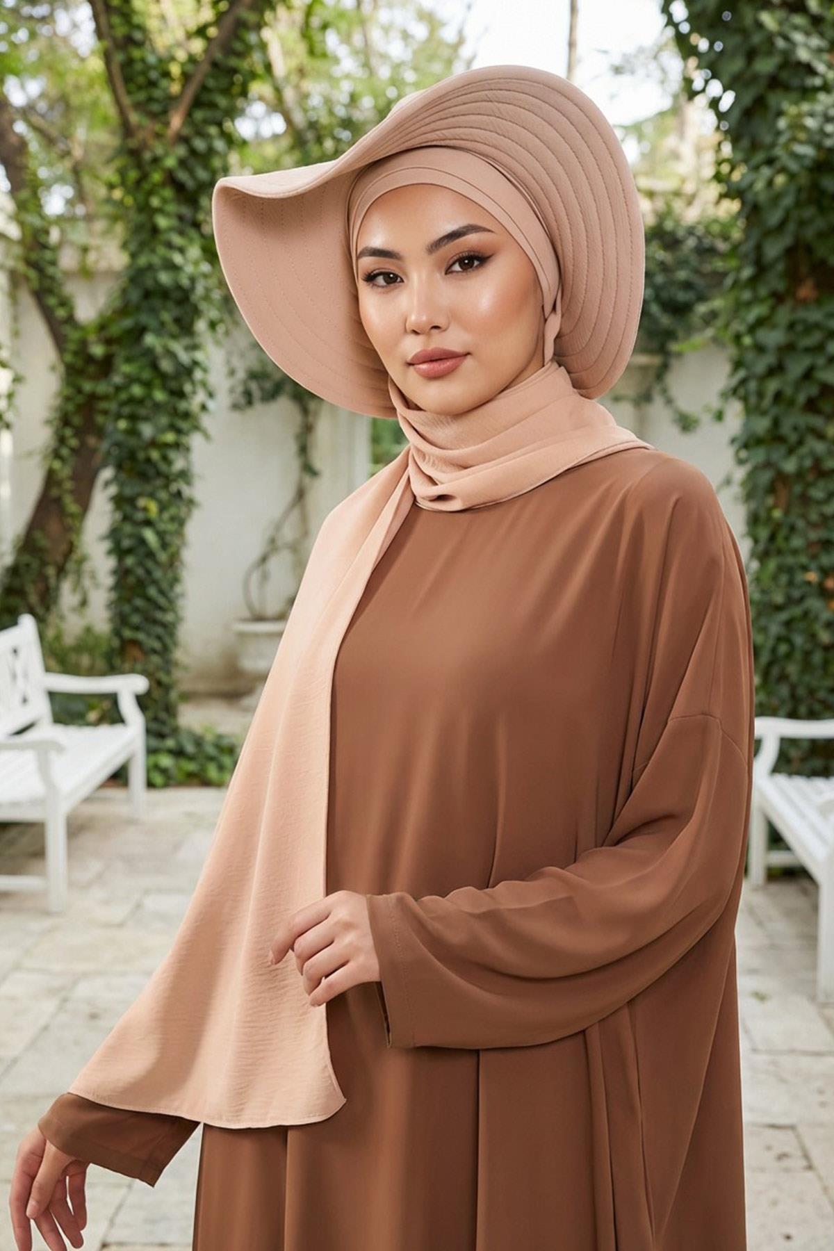 Çıkarılabilir Arkası Fiyonklu Şapkalı Pratik Şal Türban,SS-2A
