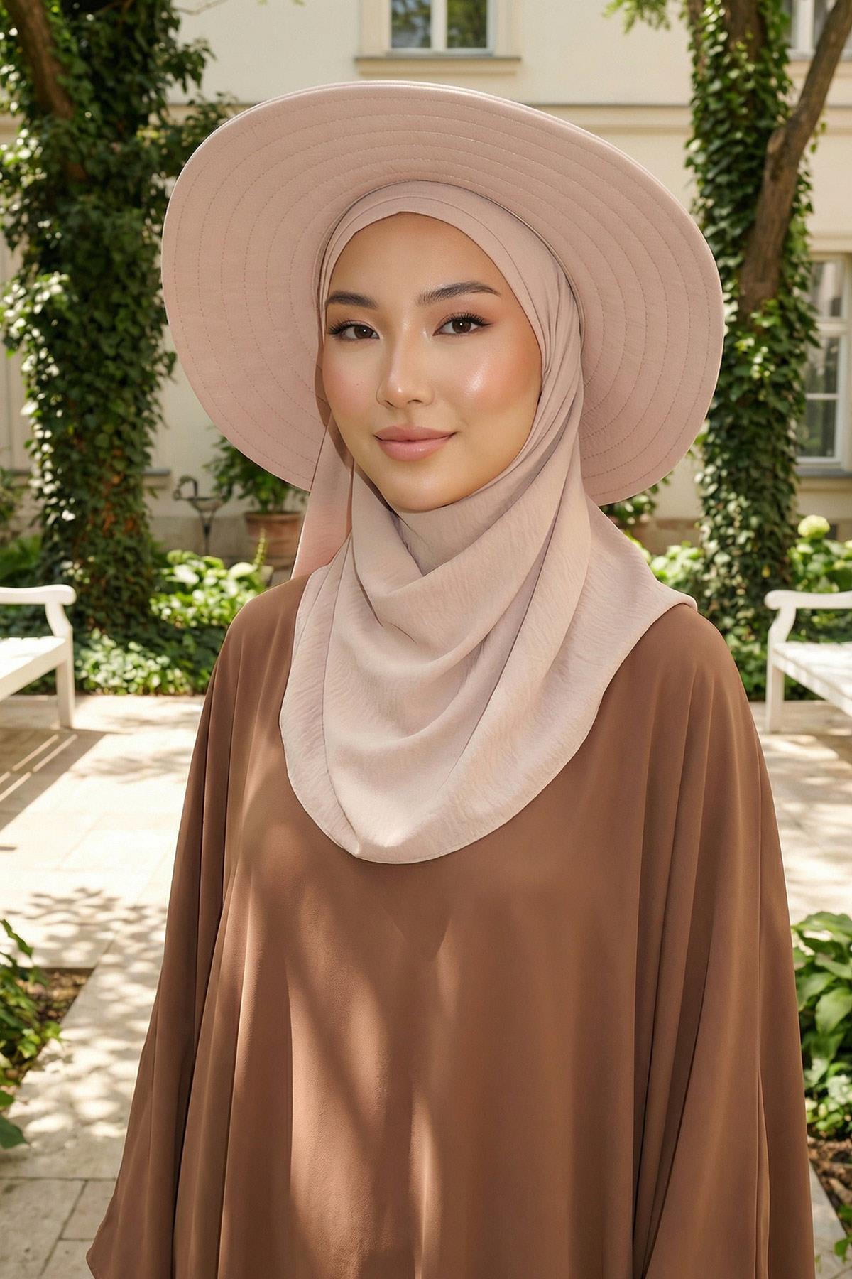 Çıkarılabilir Arkası Fiyonklu Şapkalı Pratik Şal Türban,SS-2A