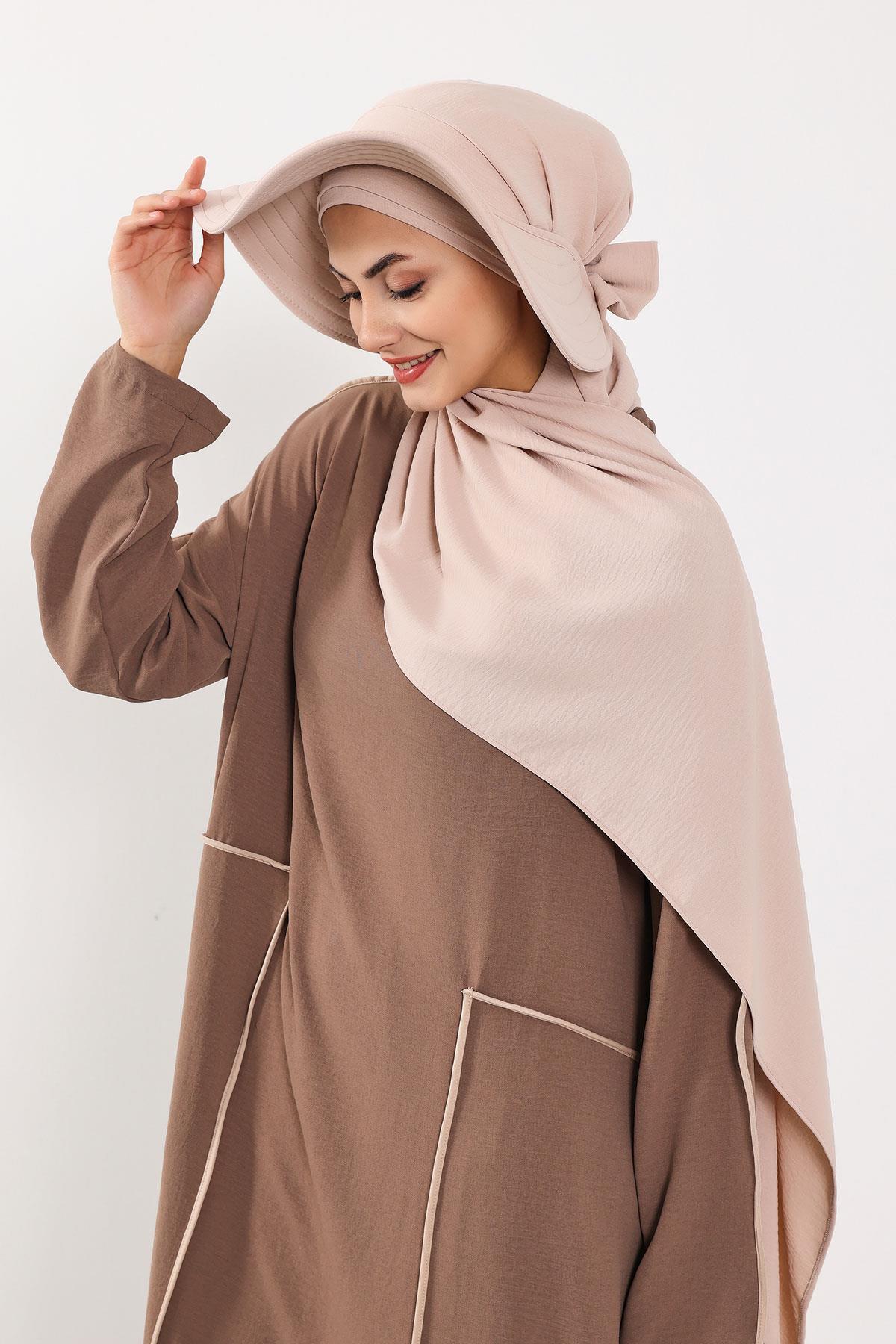 Çıkarılabilir Arkası Fiyonklu Şapkalı Pratik Şal Türban,SS-2A