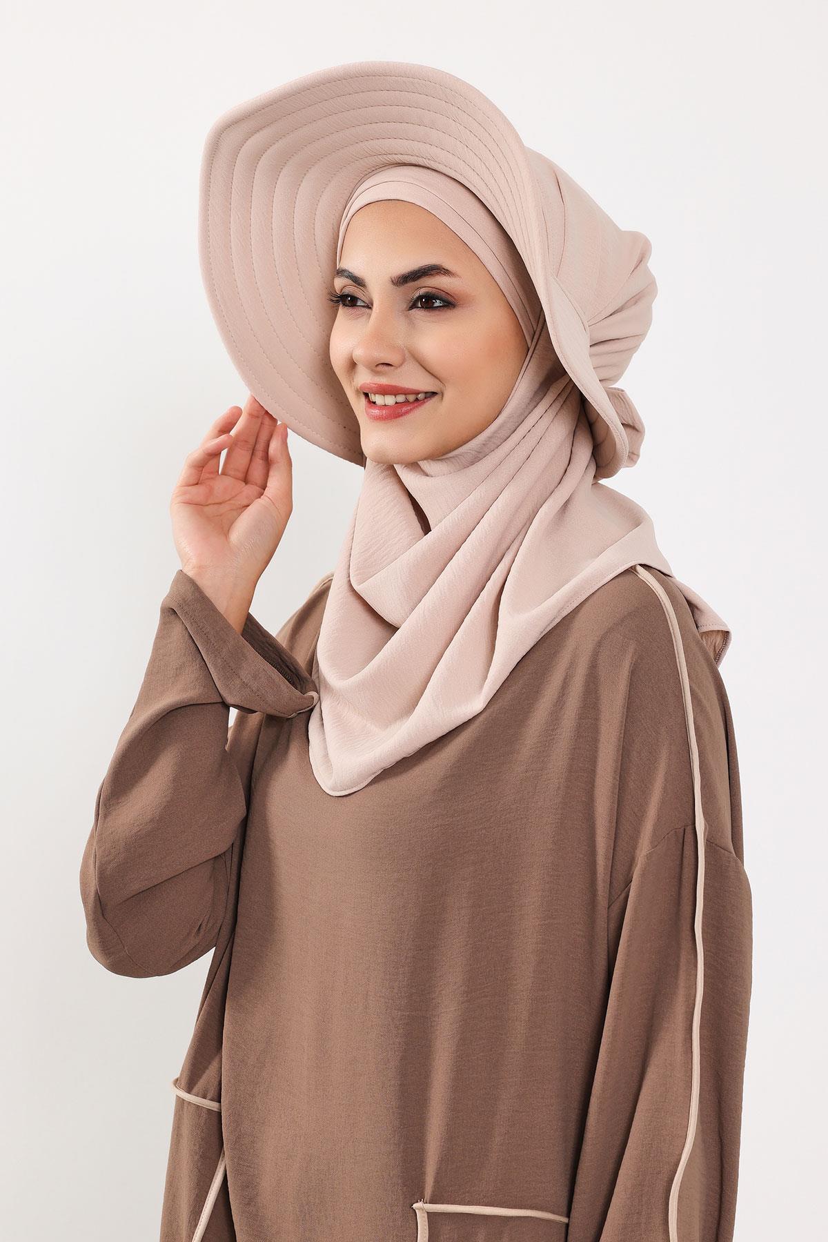 Çıkarılabilir Arkası Fiyonklu Şapkalı Pratik Şal Türban,SS-2A