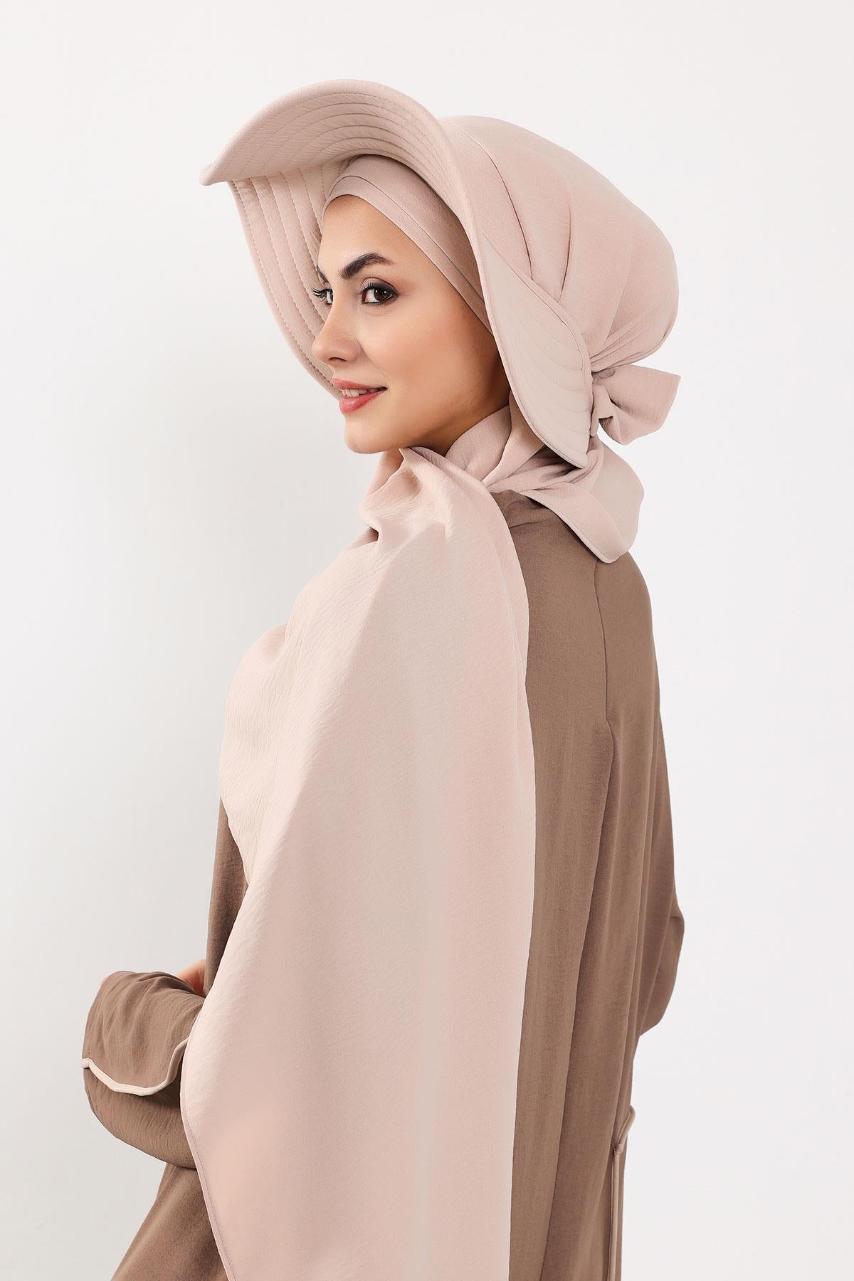 Çıkarılabilir Arkası Fiyonklu Şapkalı Pratik Şal Türban,SS-2A