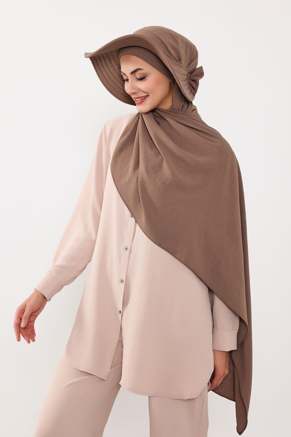 Çıkarılabilir Arkası Fiyonklu Şapkalı Pratik Şal Türban,SS-2A