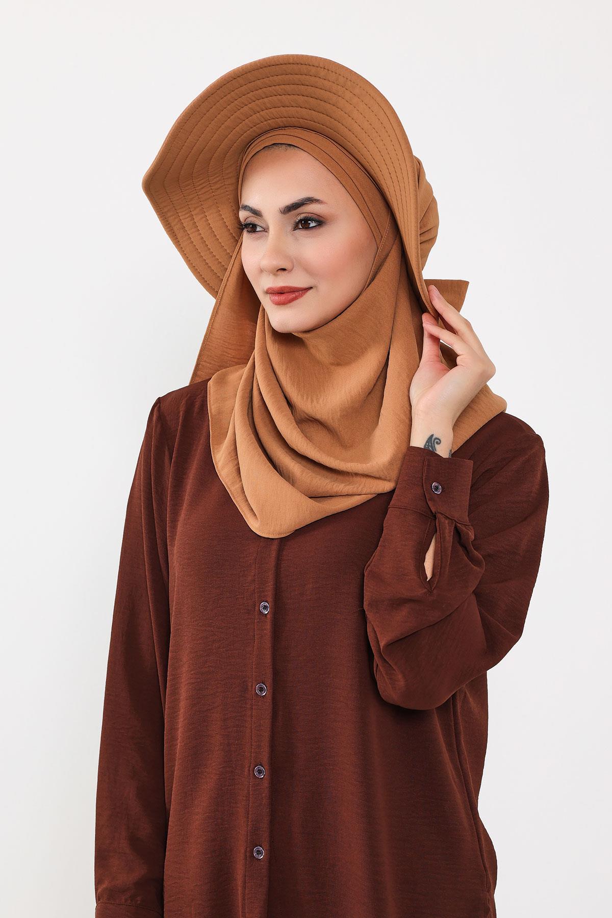 Çıkarılabilir Arkası Fiyonklu Şapkalı Pratik Şal Türban,SS-2A