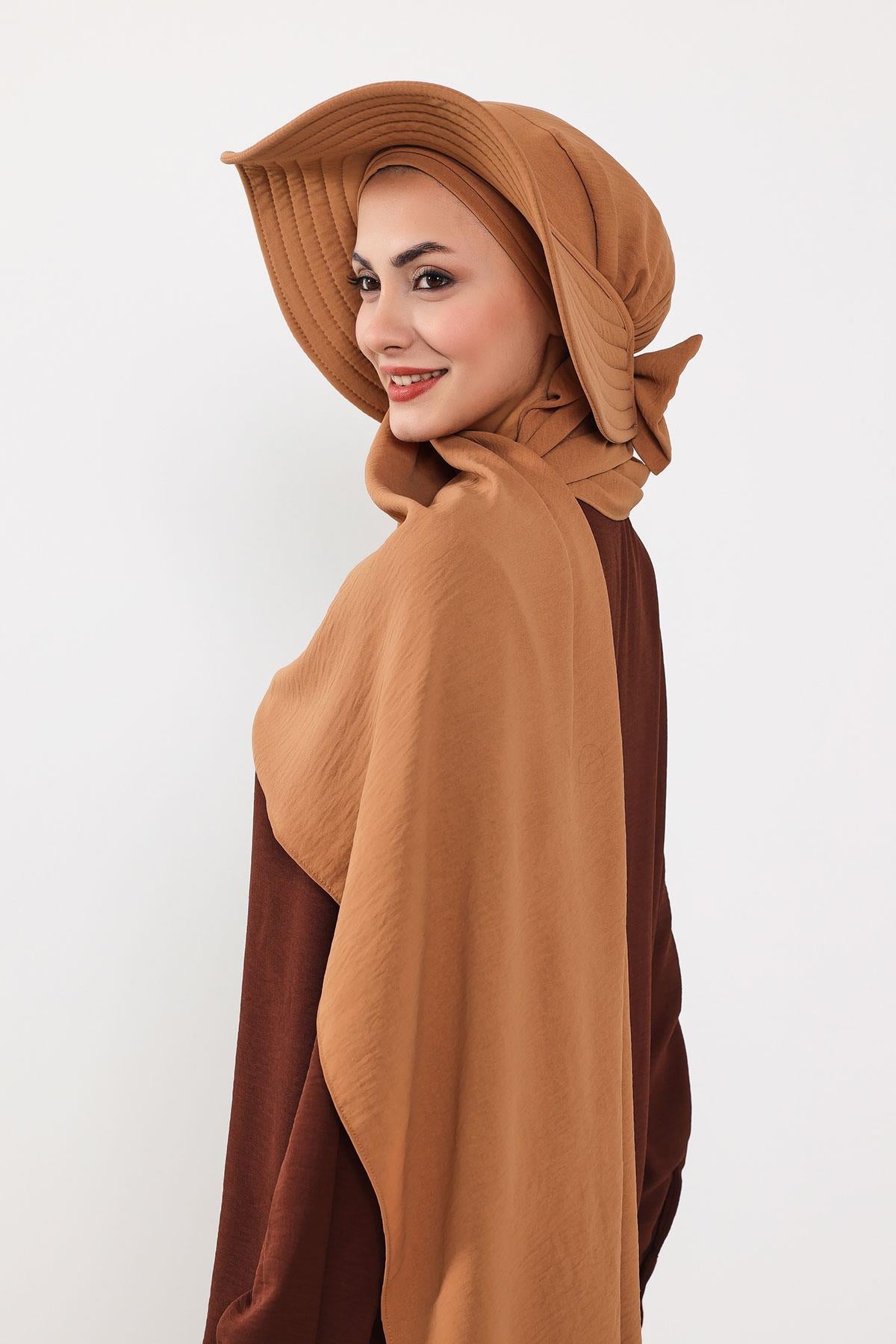 Çıkarılabilir Arkası Fiyonklu Şapkalı Pratik Şal Türban,SS-2A
