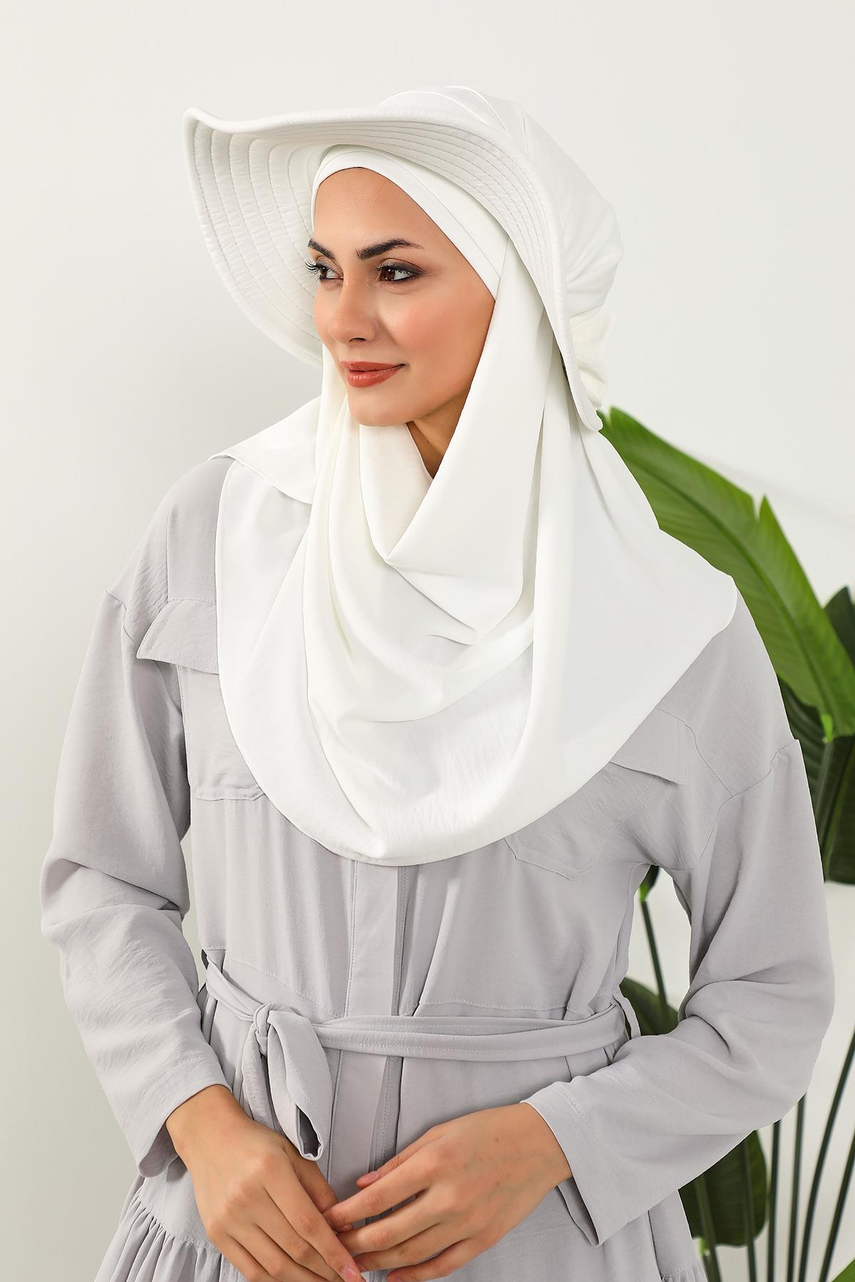 Çıkarılabilir Arkası Fiyonklu Şapkalı Pratik Şal Türban,SS-2A