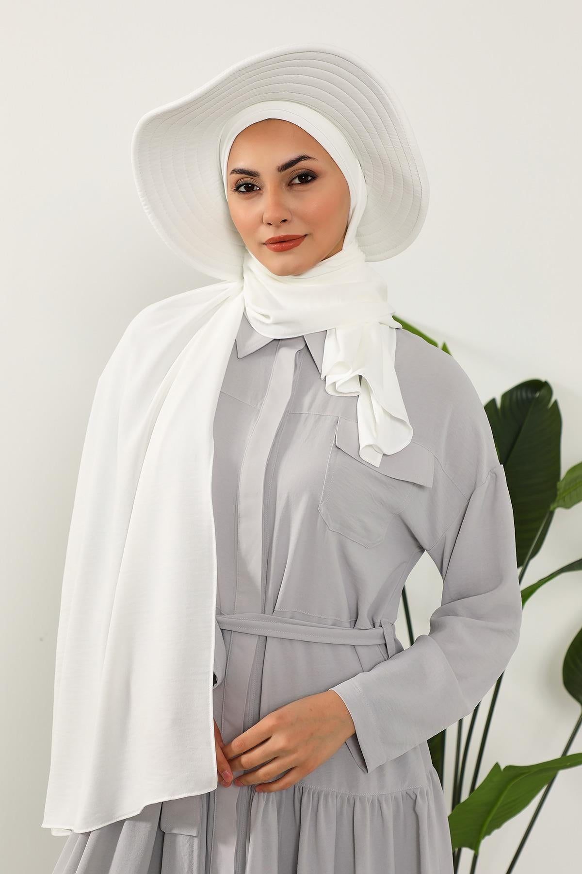 Çıkarılabilir Arkası Fiyonklu Şapkalı Pratik Şal Türban,SS-2A